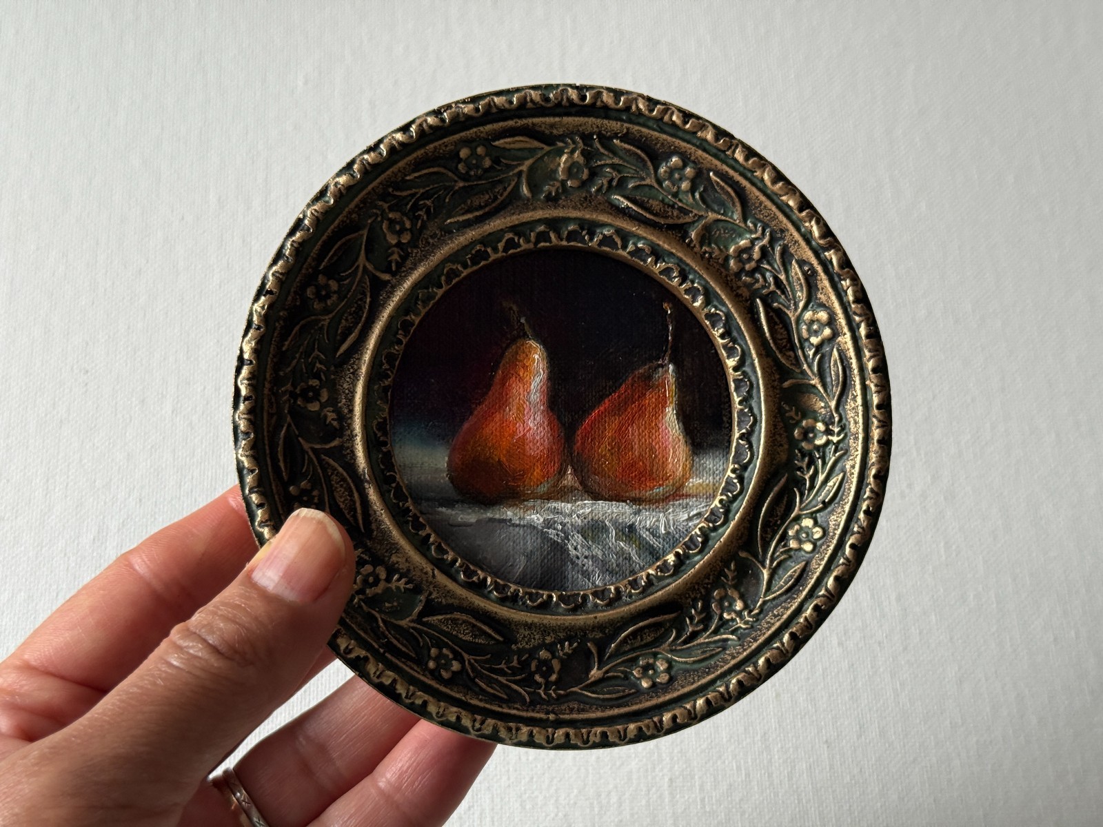 Miniature Pear Painting – Original Art Still Life – Classic Small Food Art