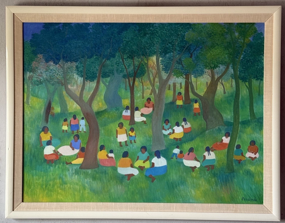 AURELIO PESCINA VINTAGE MEXICAN MODERN ART FIGURATIVE LANDSCAPE OIL PAINTING OLD