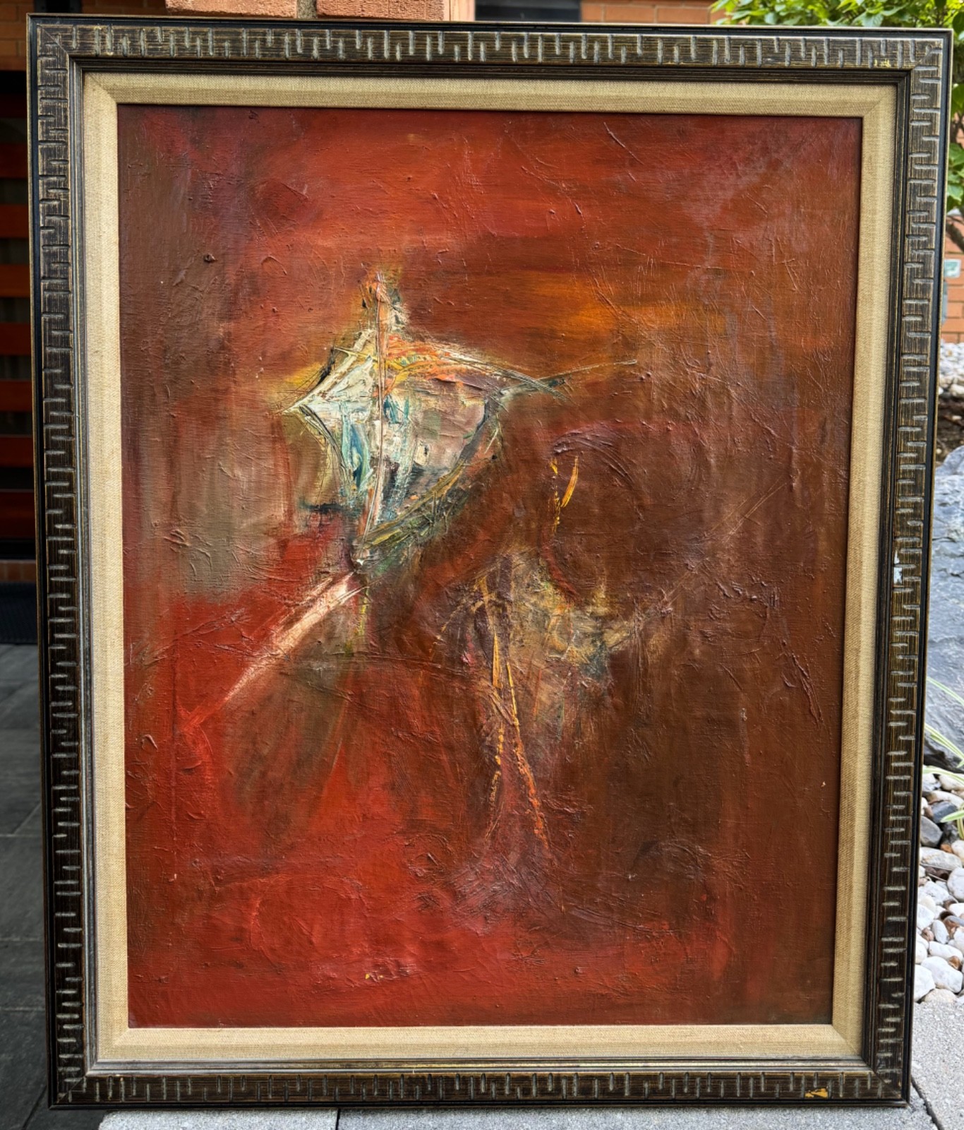 Vintage MCM Abstract Multi-Color Oil Painting Mid Century Modern Art Taverna 60s