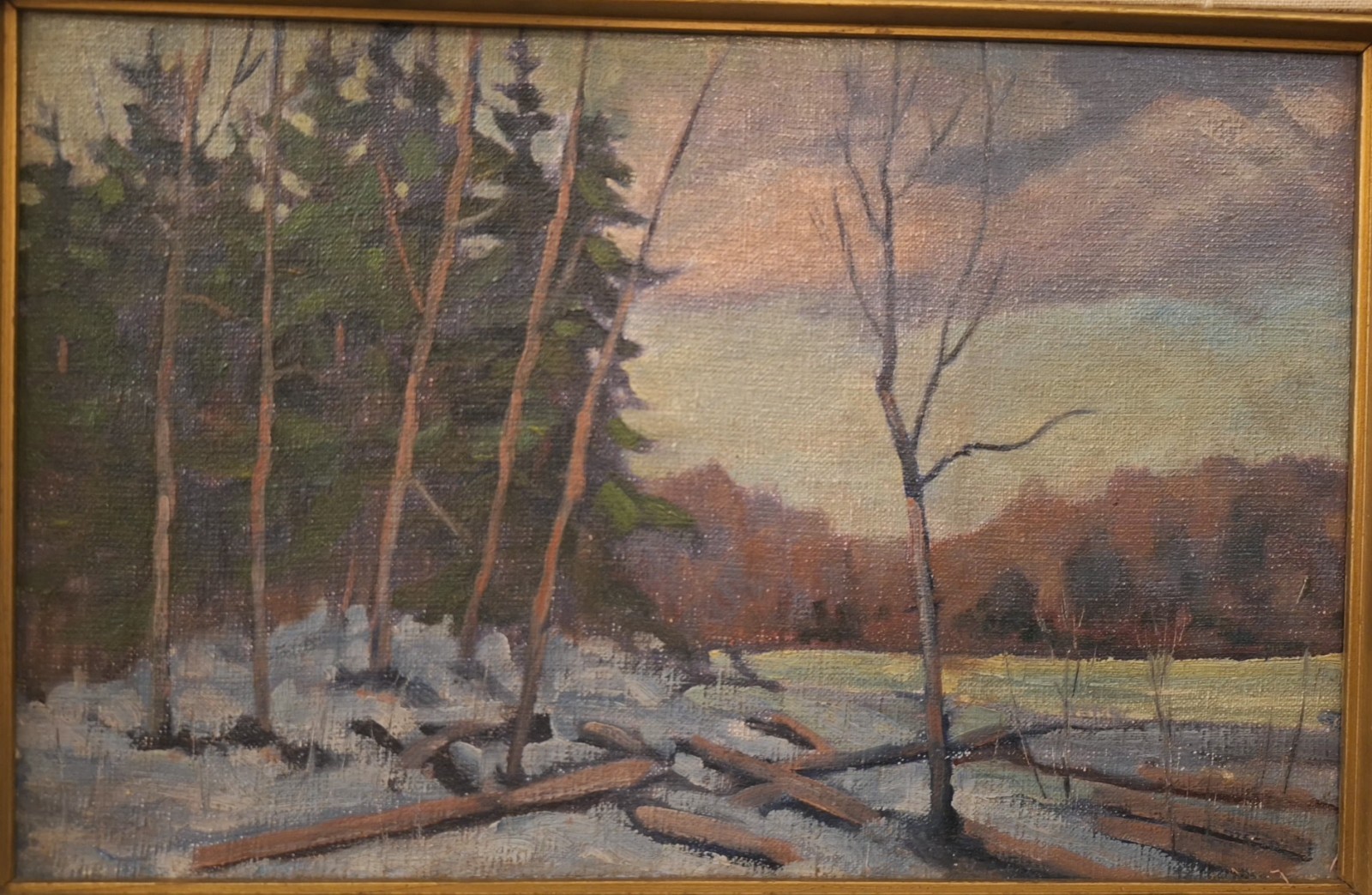 Vintage Victor Zicha Canadian Artist Winter Snow Scene Oil Painting