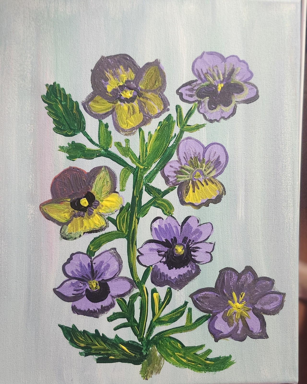 Pansy Flowers Original Painting 11×14 Acrylic Canvas Botanical Art