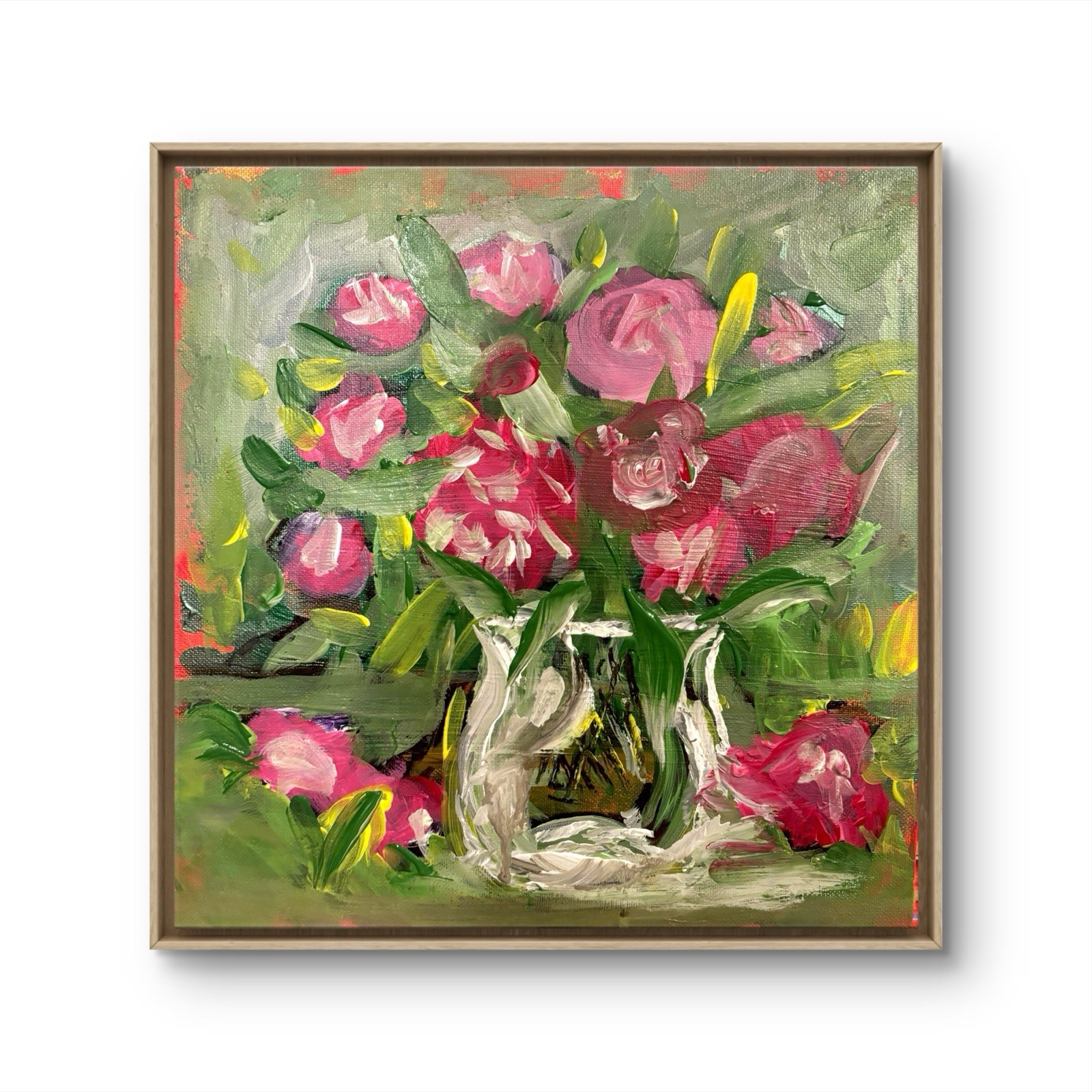 Original Wall Art Signed 12×12 Expressionism Paint Flowers Feminine Brand New
