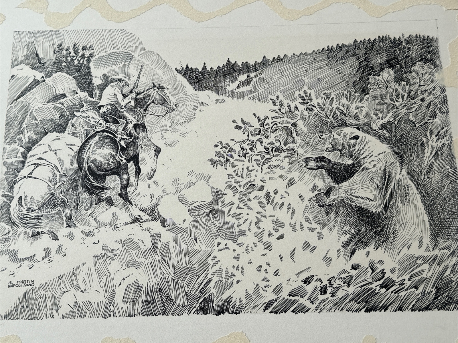 ANTIQUE ILLUSTRATION DRAWING COLLECTION AL MARTIN NAPOLETANO WESTERNN COWBOY