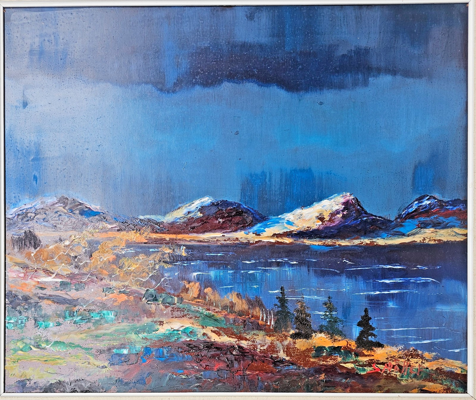 LARGE SWEDISH EXPRESSIONIST LANDSCAPE OIL PAINTING SCANDINAVIAN MOUNTAINS SIGNED
