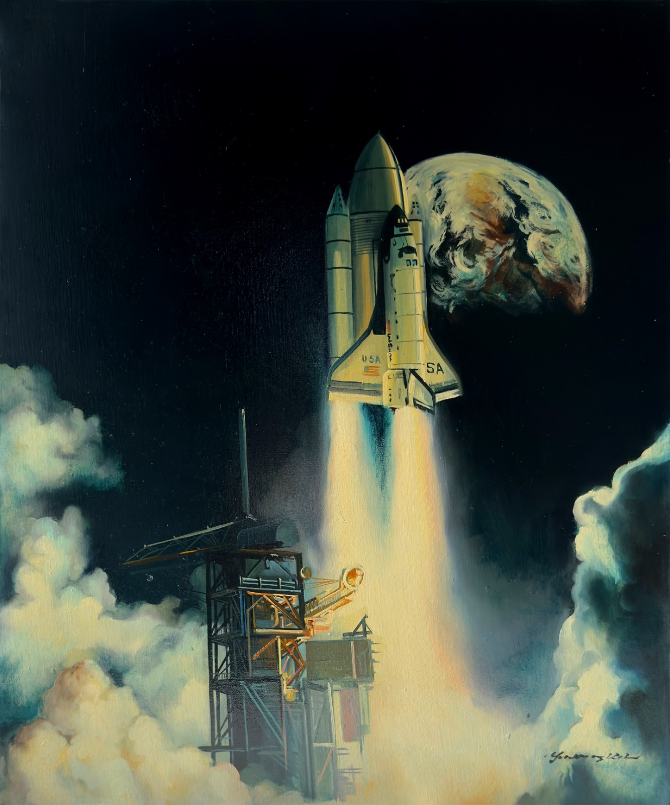 NASA Space Shuttle Launch Apollo Inspired art-20×24 inch oil on canvas painting
