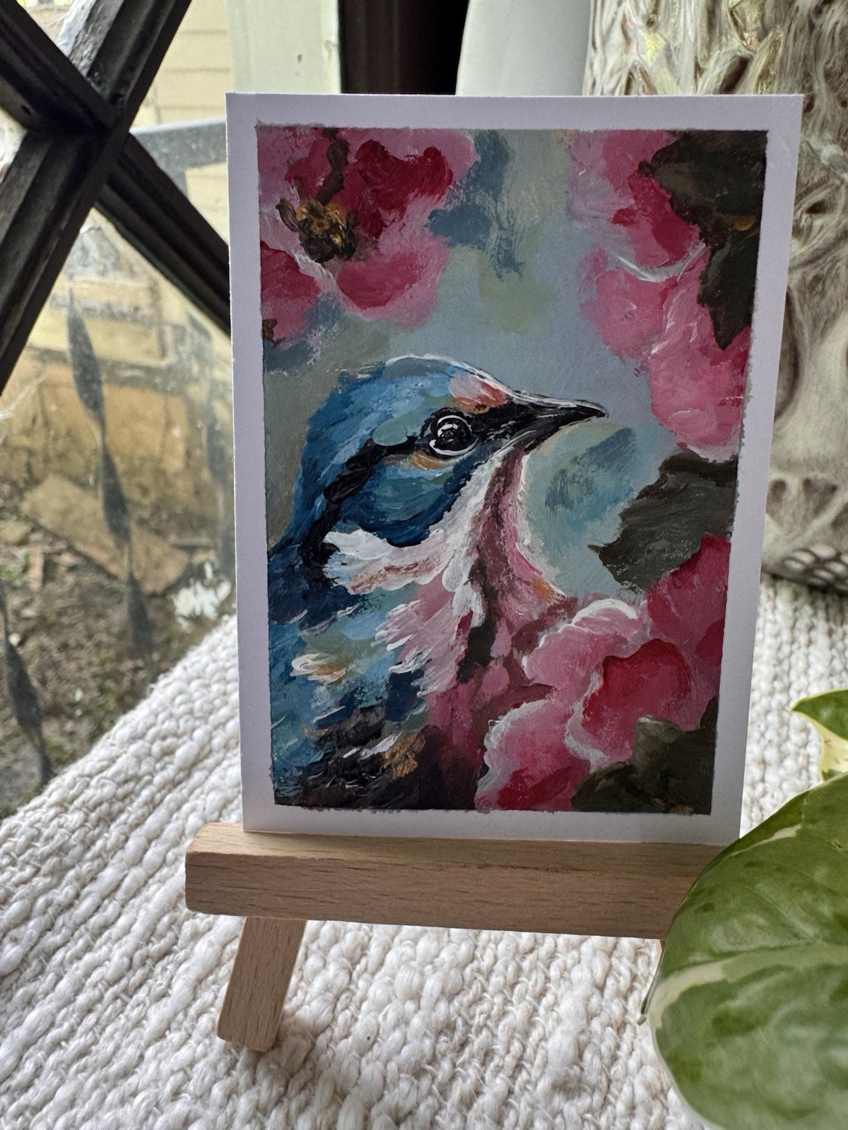 ORIGINAL ACEO Blue Jay Painting Impressionistic Abstract Heavy Impasto Fine Art