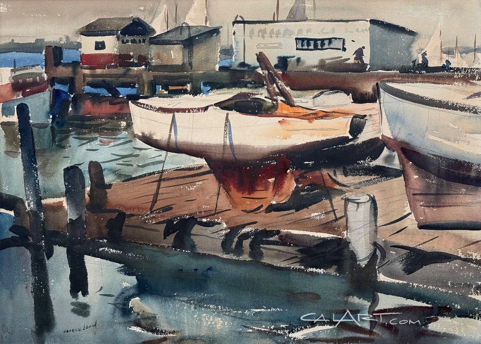 1950s Harbor Docks painting MAURICE LOGAN SOCIETY OF SIX CaLiFoRnia Regionalist
