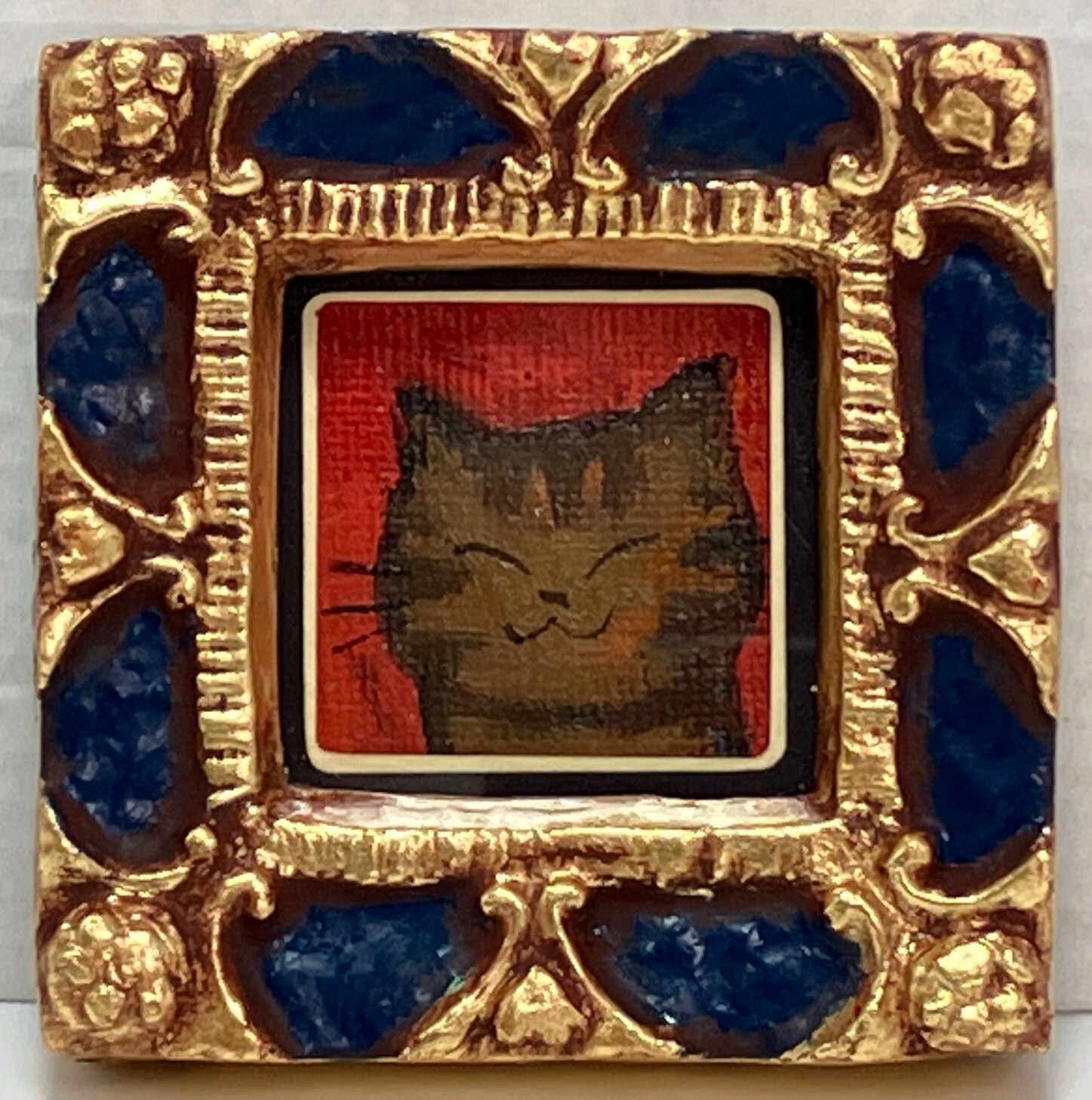 Cat Art Fraem Series Miniature Brown Cat Oil Painting Japan Artists