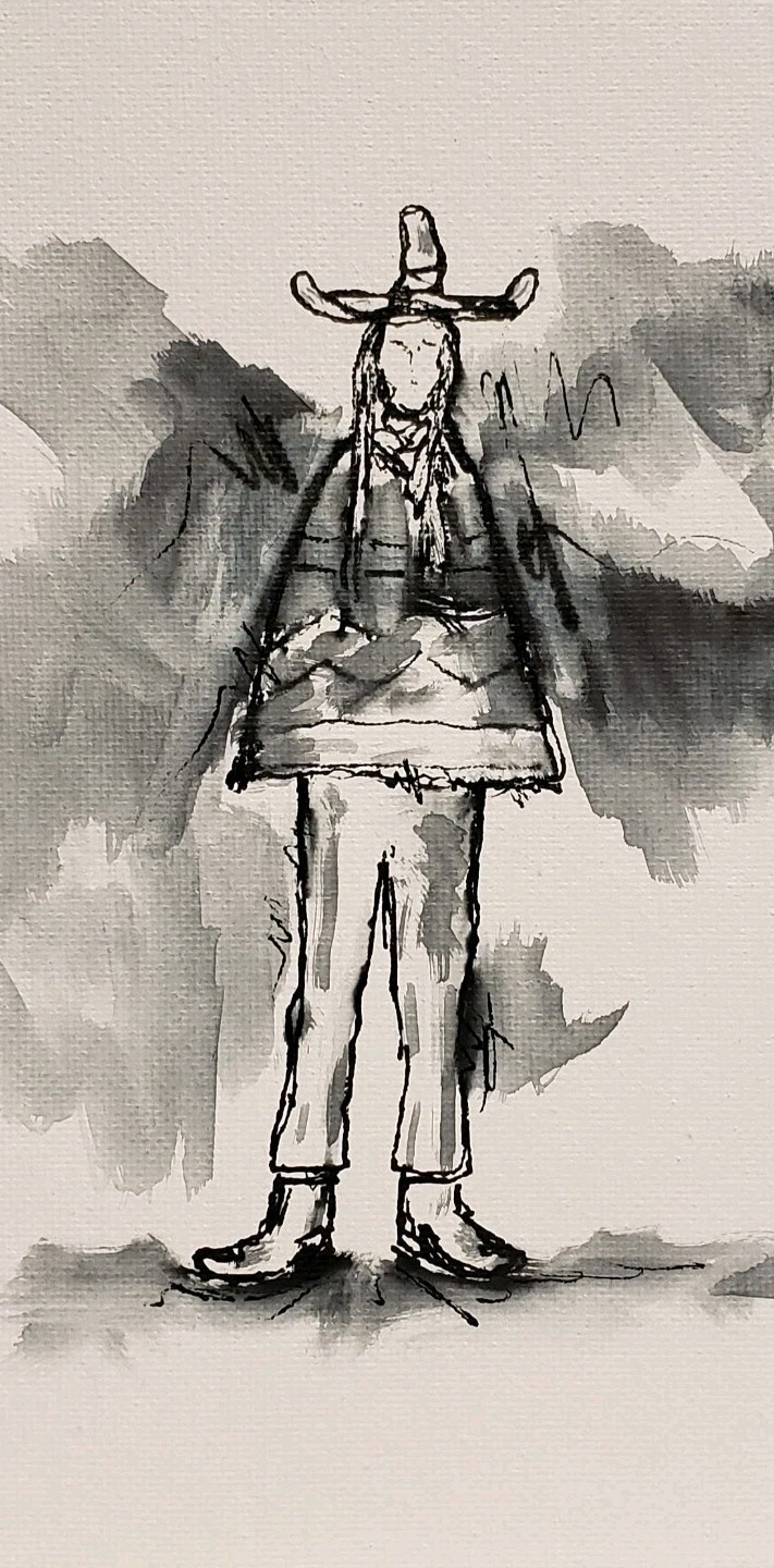 Original Modern Minimal Black And White Figurative Ink Painting By K.A.Davis