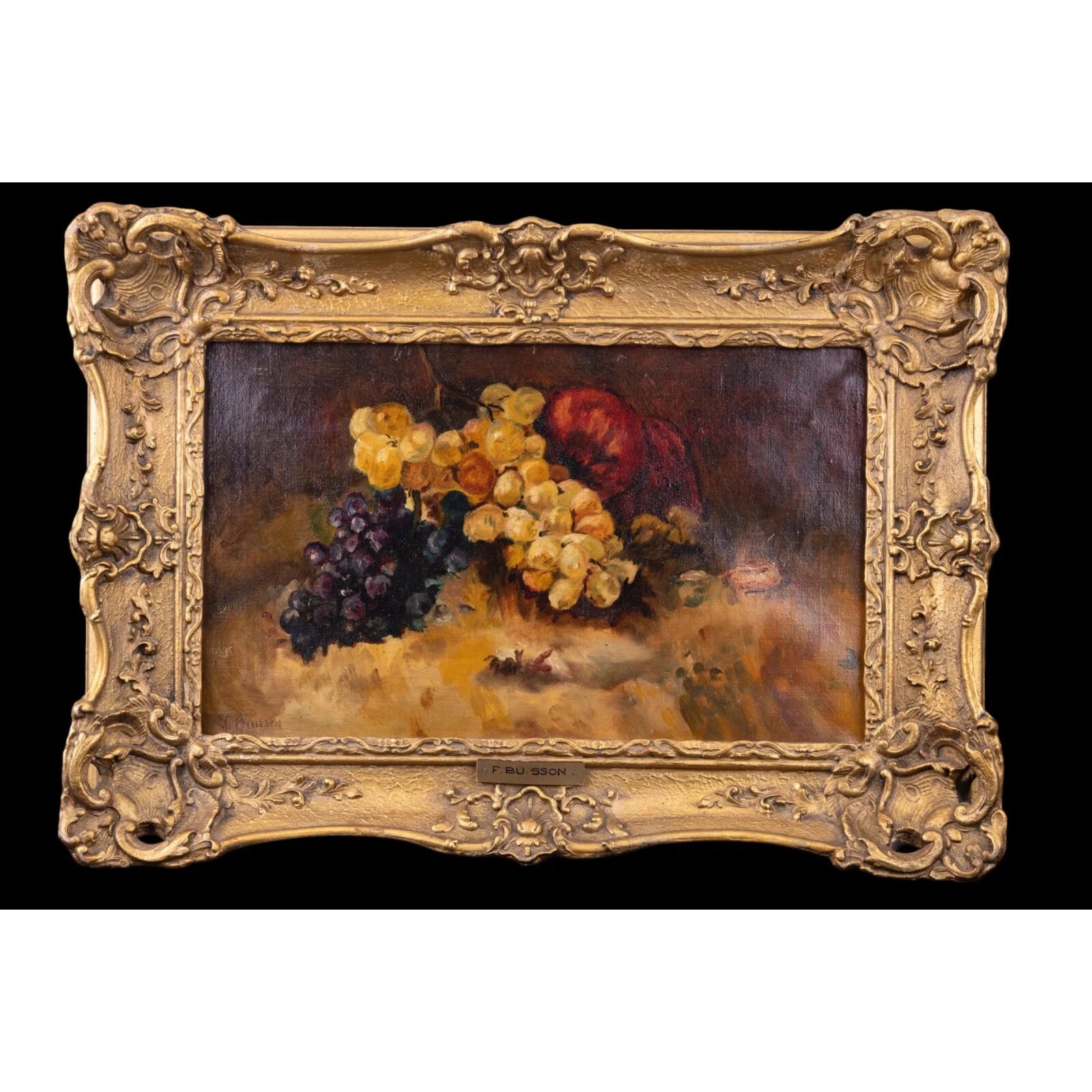 Antique Oil Painting on Canvas of Still Life Fruit by F. Buisson