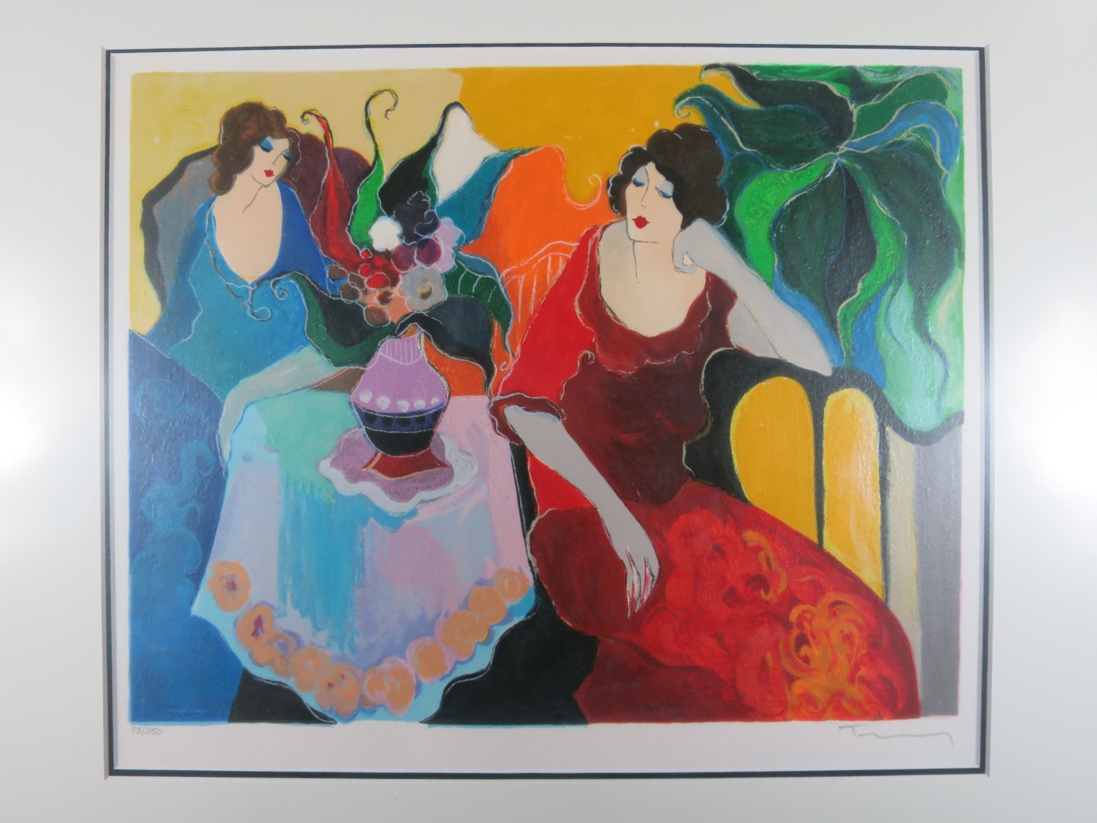 Itzchak Tarkay Signed Serigraph Two Ladies Women Seated Limited Ed 20″x22″ Frame