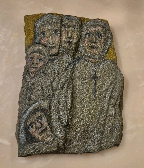 Hand Painted Rock Art ~ Five Guardian Angels ~ Cross ~ Folk Art ~ Religious