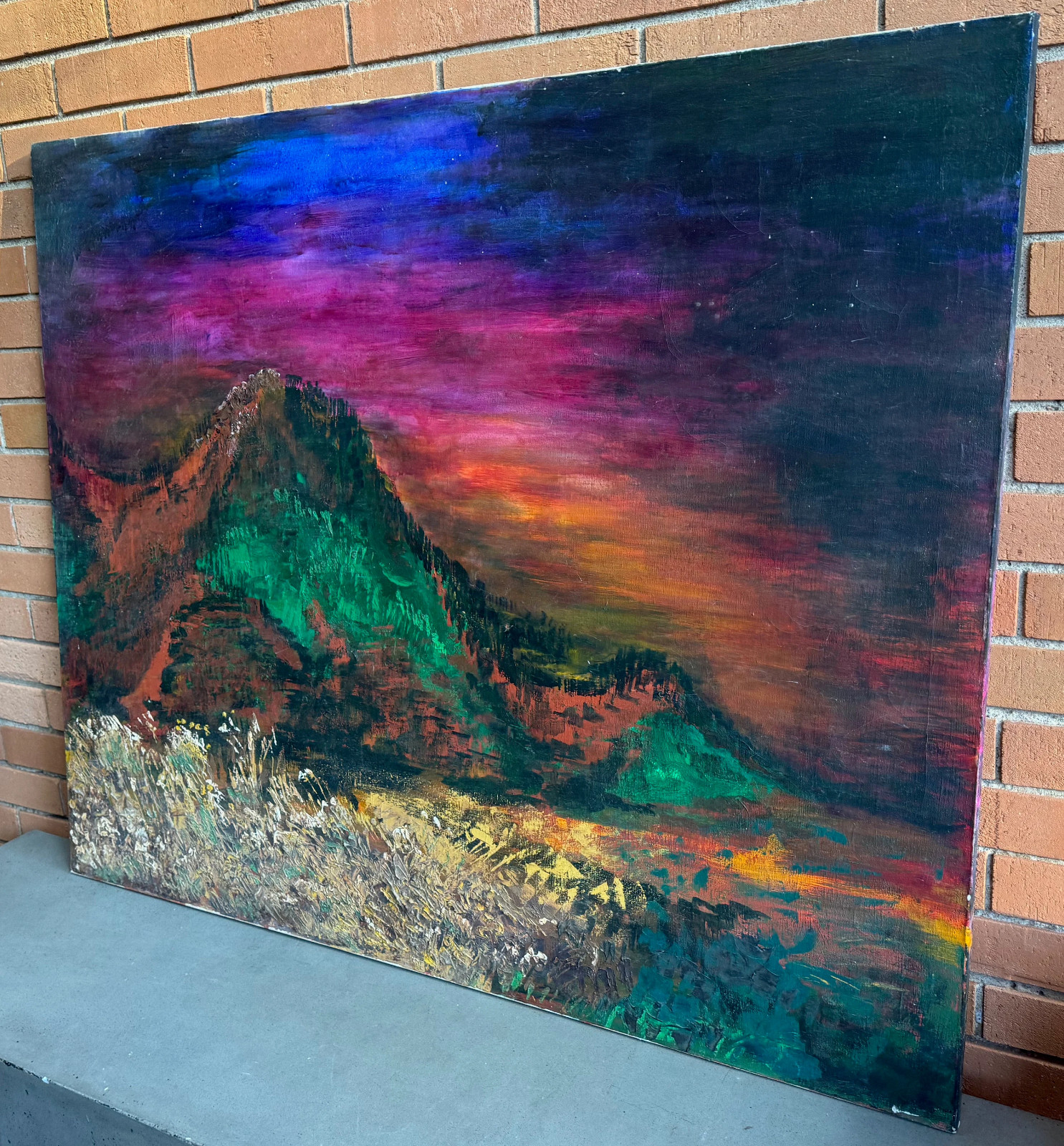 Vintage Surreal Abstract Landscape Painting Modern Wall Art Multi-Color 70s