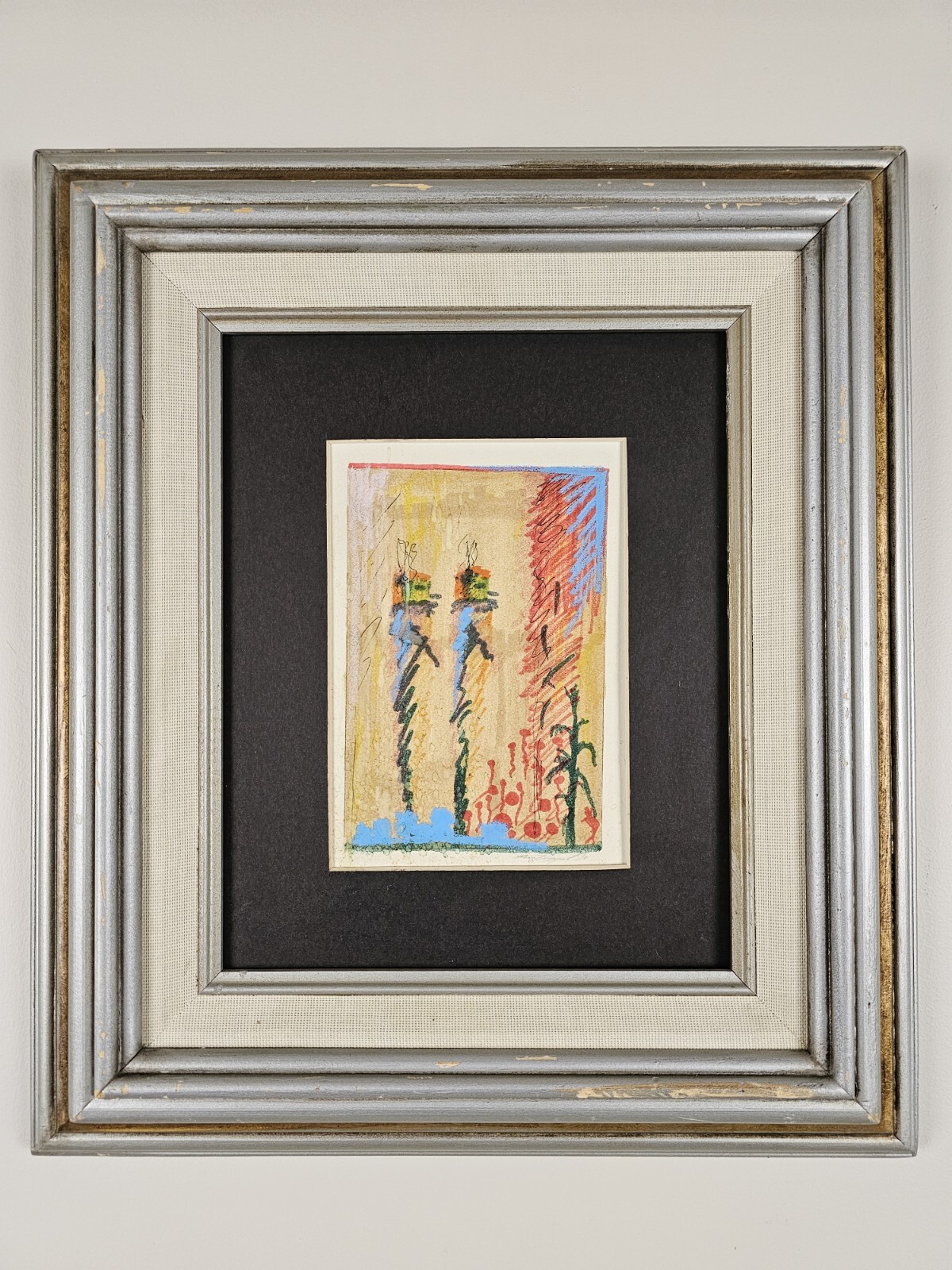 Odd Antique Original Illegibly Signed Abstract Painting 15.5×13.5 Framed VTG Art