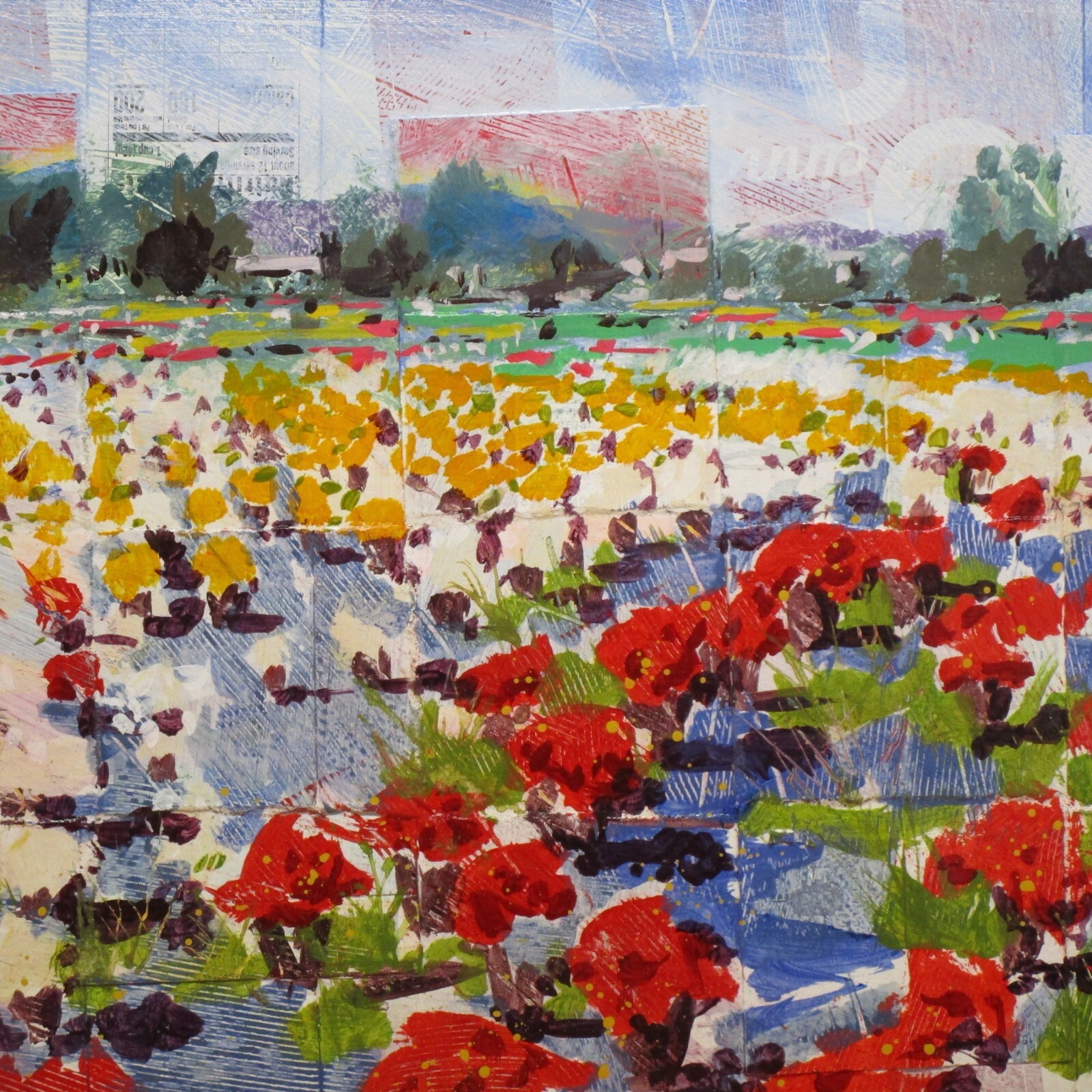 Larry Lerew OOAK contemporary original landscape signed mums floral painting COA