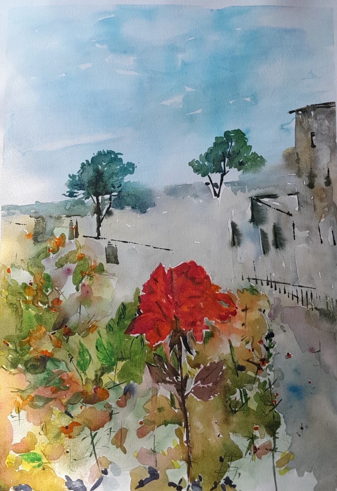 Arisa Strazds – «Traveler’s Notes» – Watercolor/Paper Village Painting, 29x42cm