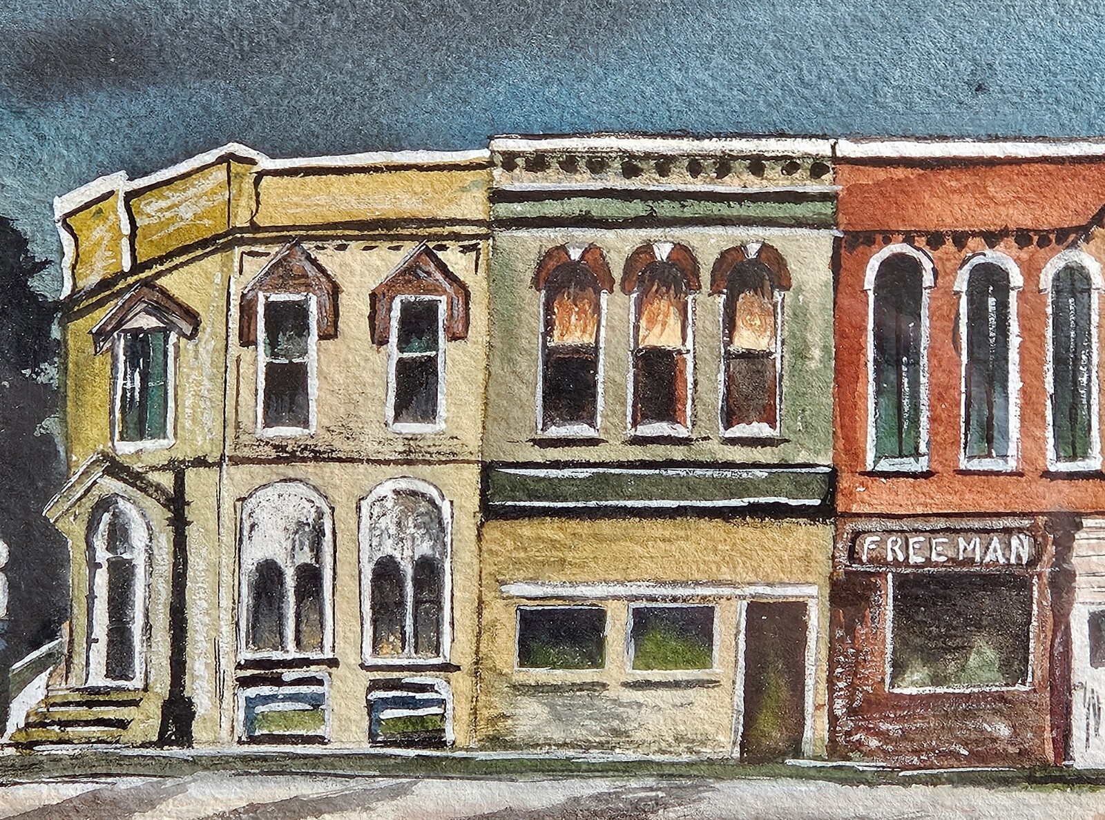 D Thomas Untitled «Street Scene» Watercolor Framed 26.5″x8.5″