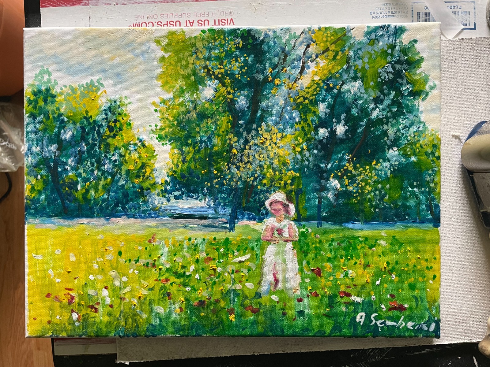 Girl in a Summer Meadow Original Oil Painting 12×16 Impressionist Art