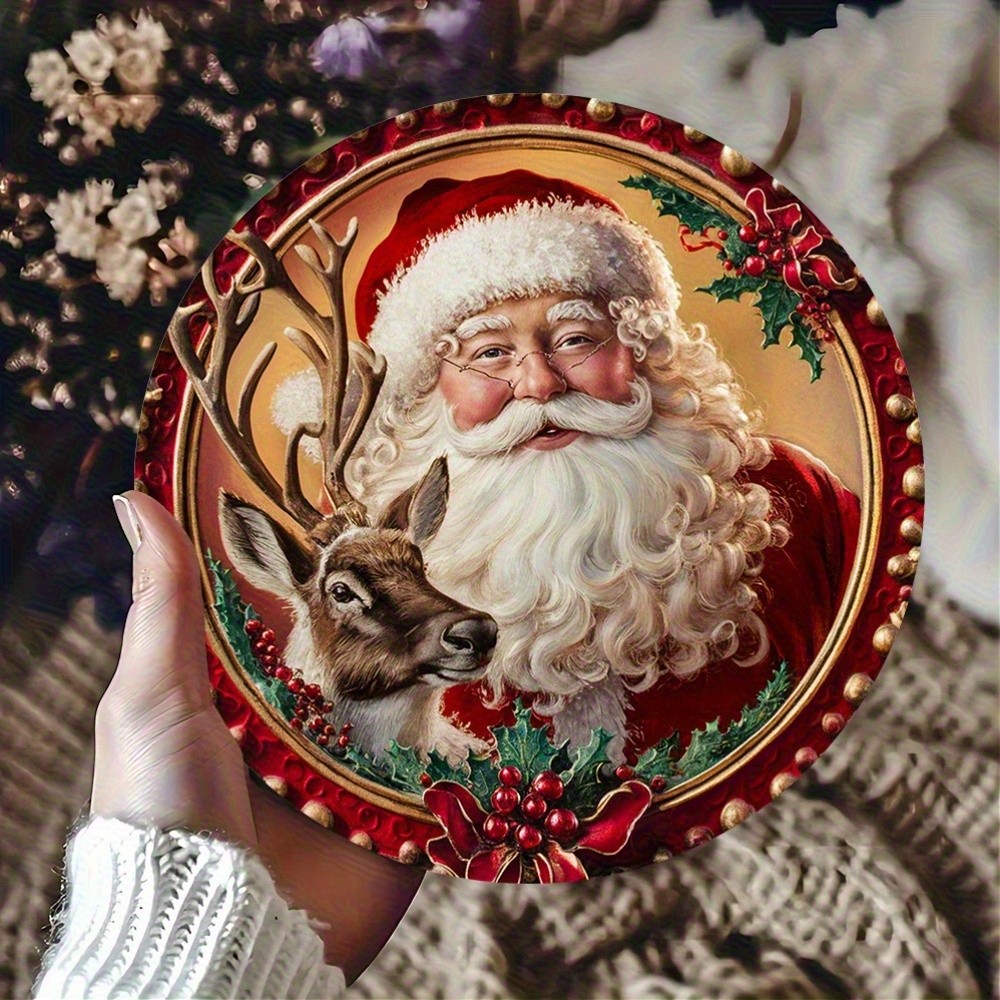 Santa Claus Reindeer Christmas Wall Art Heavy Duty Aluminum Decoration