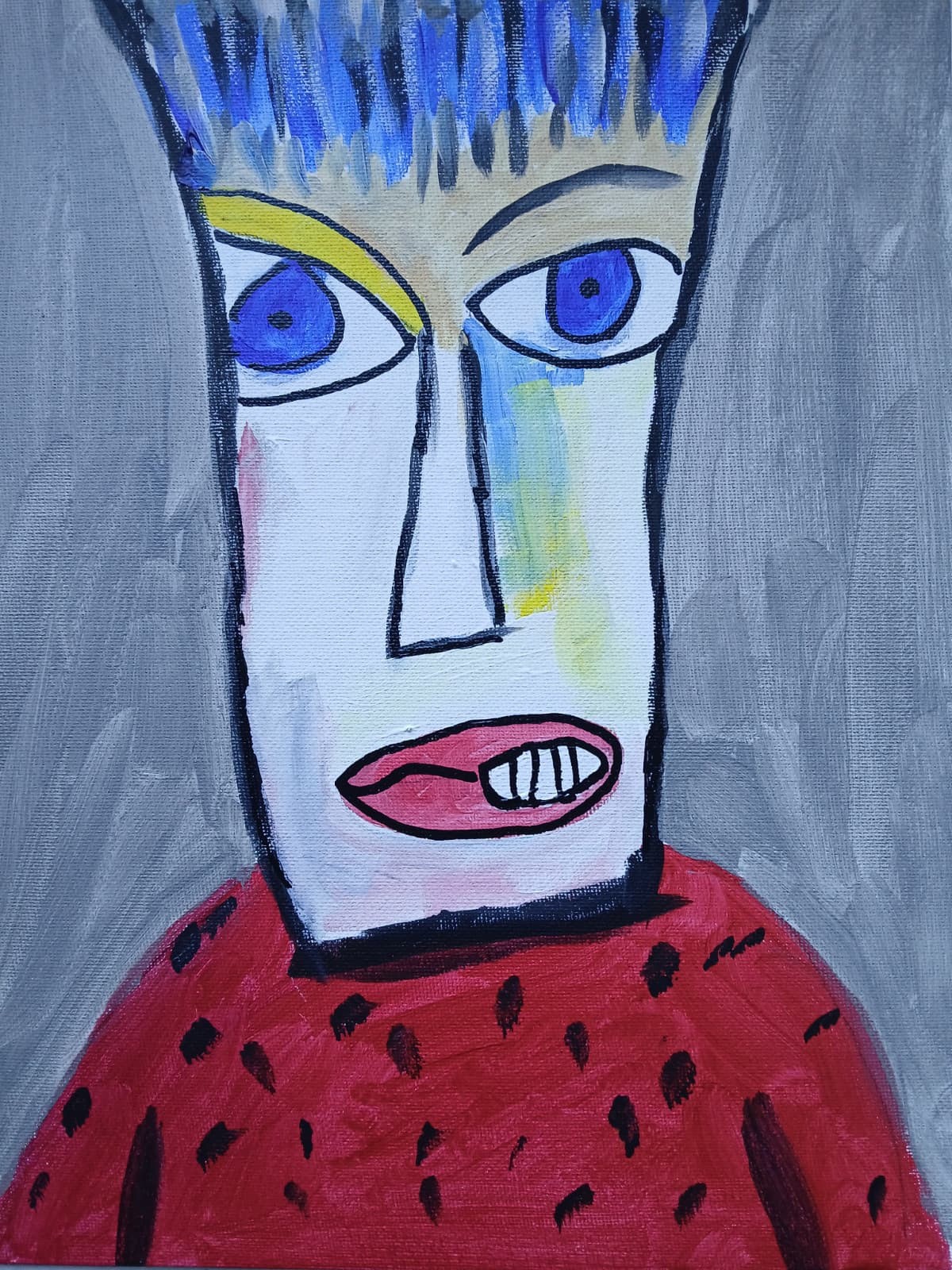 Neo Expressionism/Abstract Gray Smile 11×14 Colorful Hand Made Art Painting