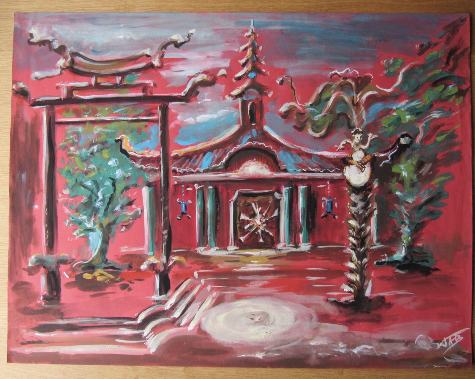 Opera Decor Gouache Drawing Signed by Jacques André Brégère set design painting