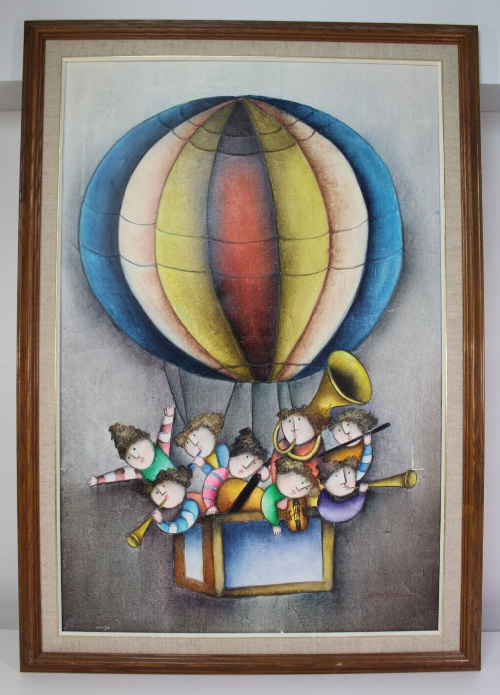 Joyce Roybal Oil Canvas Art Signed Framed Musicians Hot Air Balloon Whimsical NY
