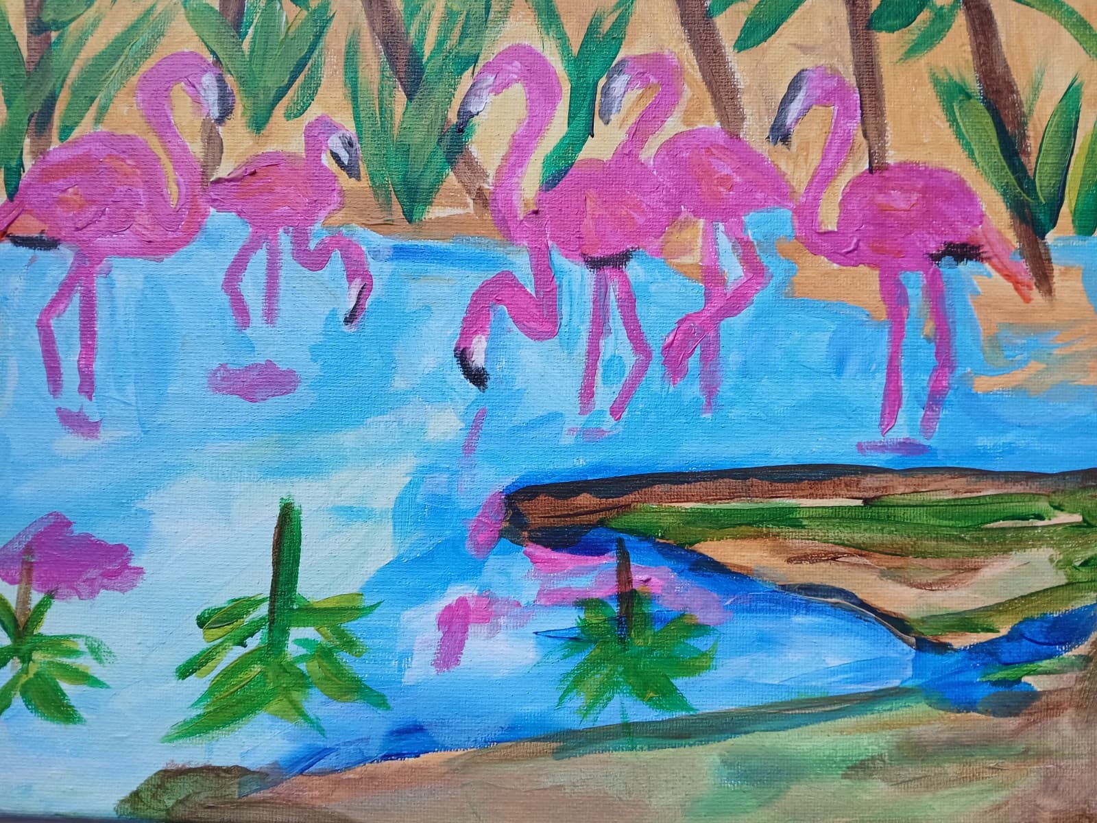 Expressionism/Abstract Pink Flamingo 11×14 Signed Colorful Hand Made Painting