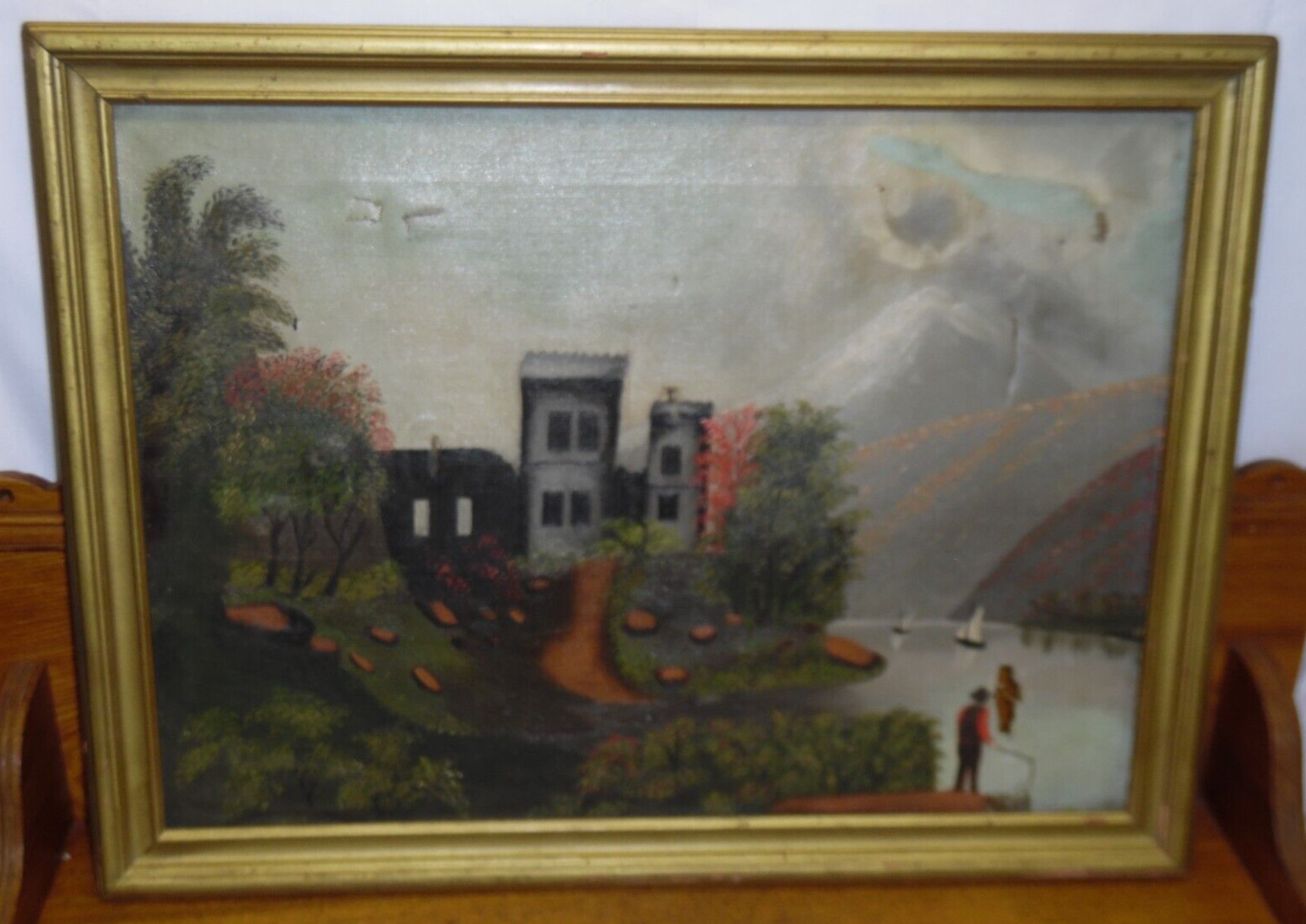 Antique Painting Of House By River & Mountains – AS IS Restoration Practice