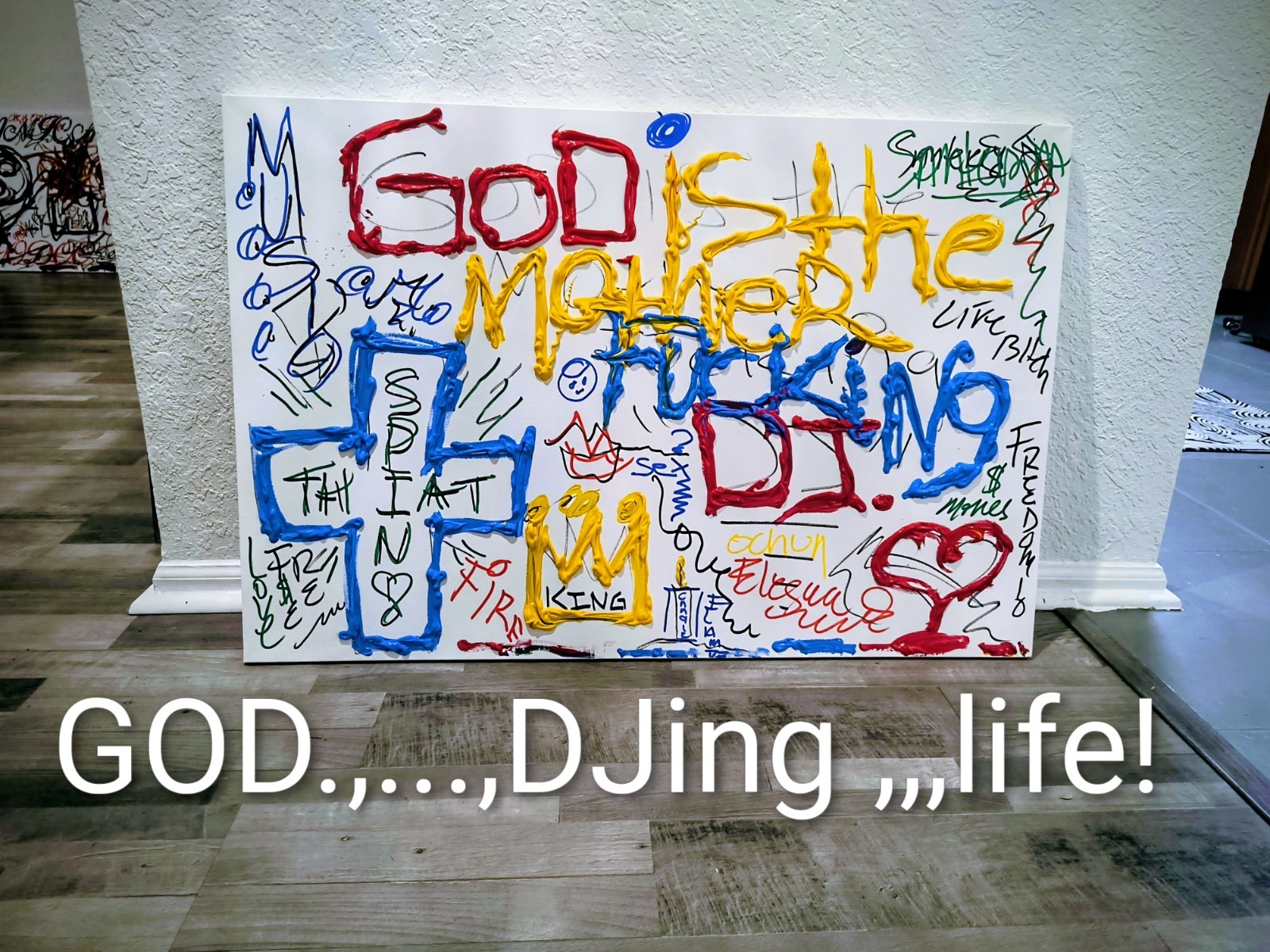 God is the, DJ,by Trey Coppland Abstract Graffiti Acrylic Painting, Signed