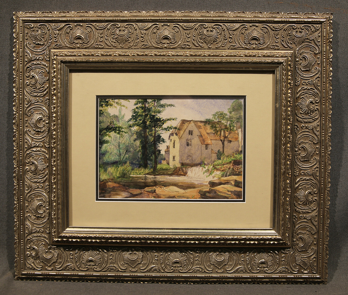 19th – 20th Century American Landscape with a House Near Waterfall