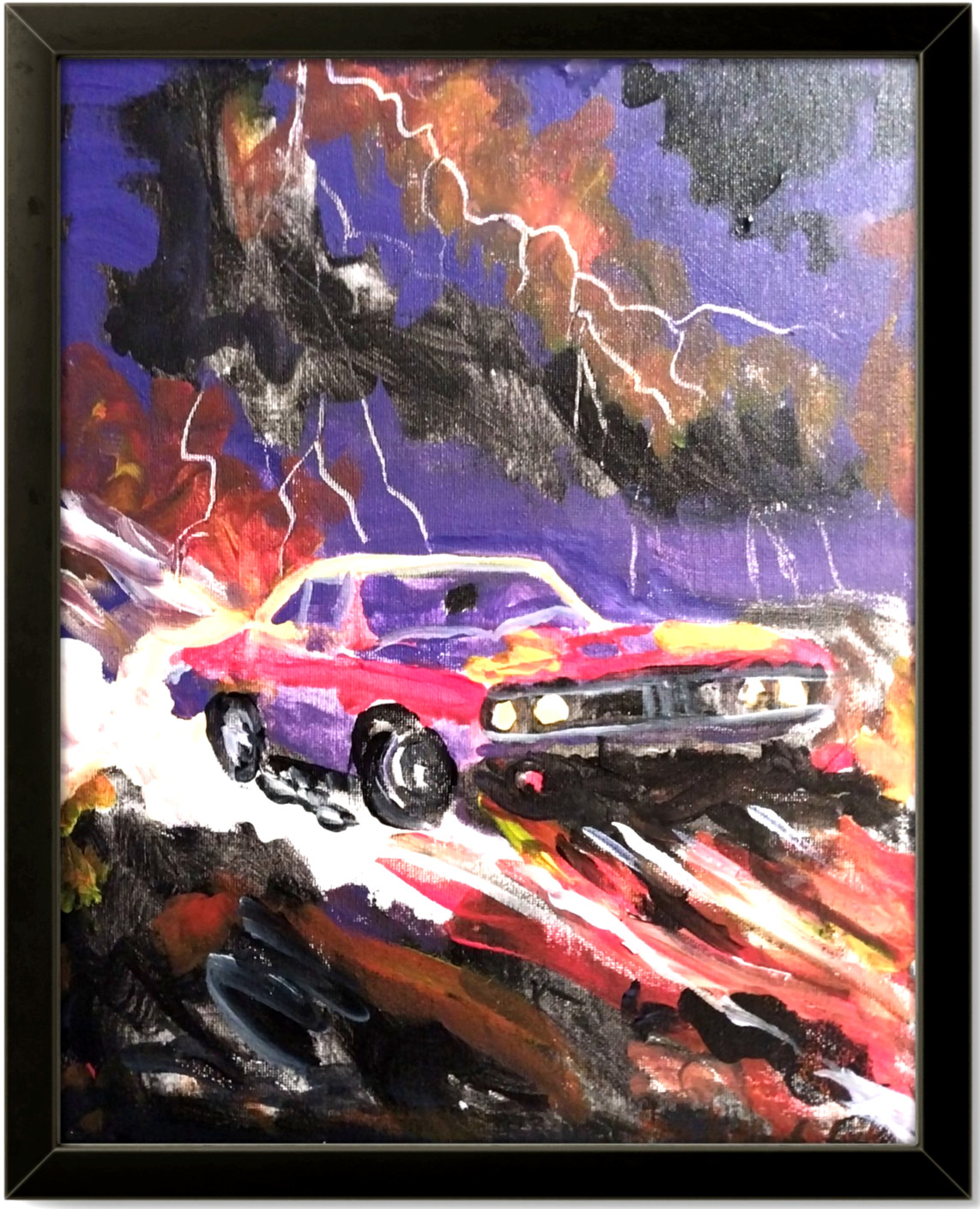Sports Car Bold Expressionistic Original Signed Canvas Acrylic Painting BACH