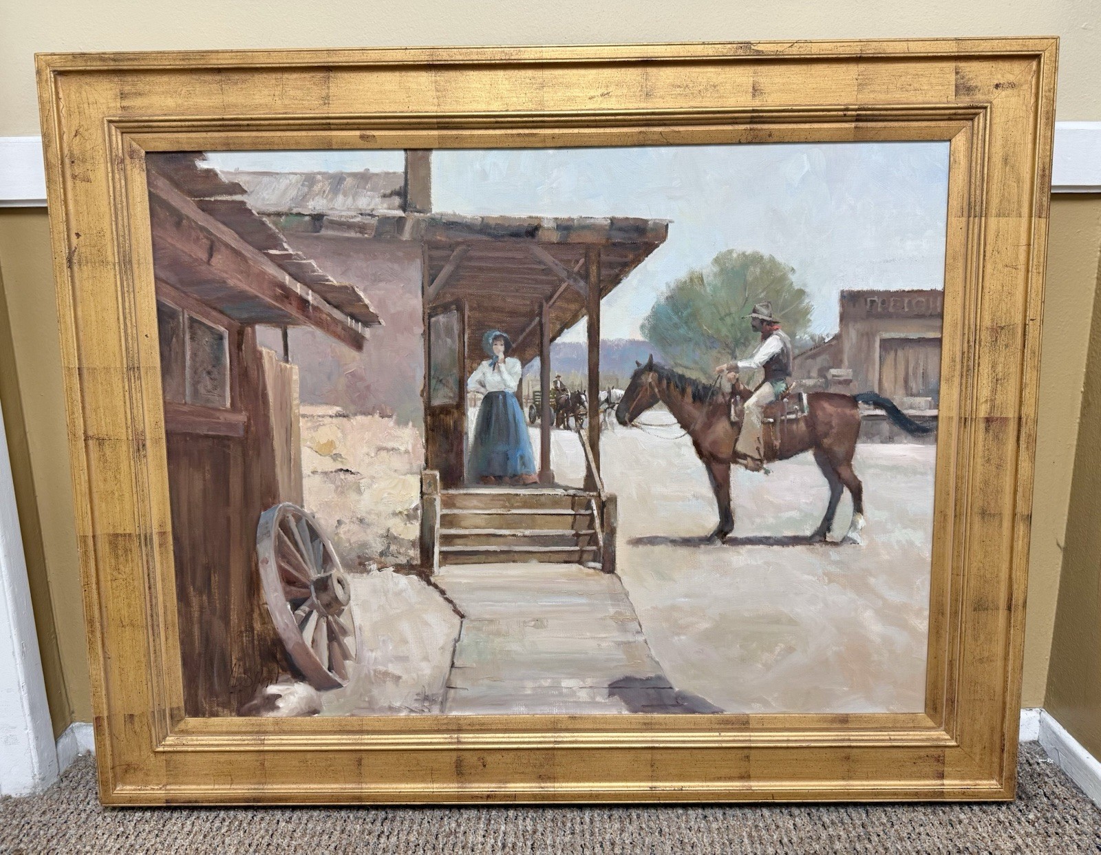 Beautiful Original A.D. Shaw Oil On Canvas Western Painting Lovely Frame 30×40”