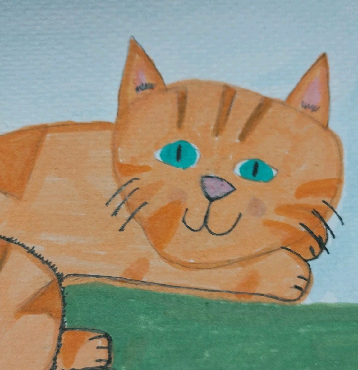 ORIGINAL IMPRESSIONISM Watercolor Painting 5X7 inch Orange Cat Portrait Art