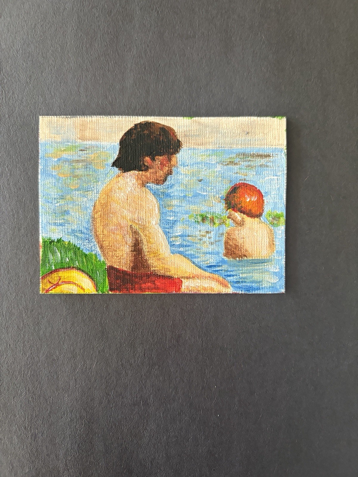 ACEO mini study of Seurat Painting Bathers at Asnières Acrylic
