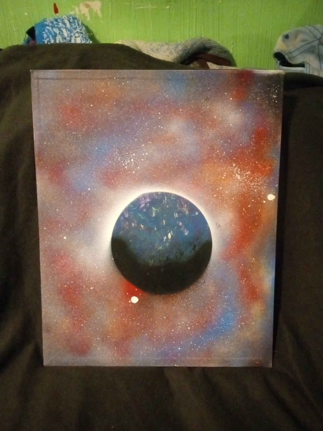 Spray Paint Art Planets In Space Scape Original Painting By BlakeG 20” X 16”