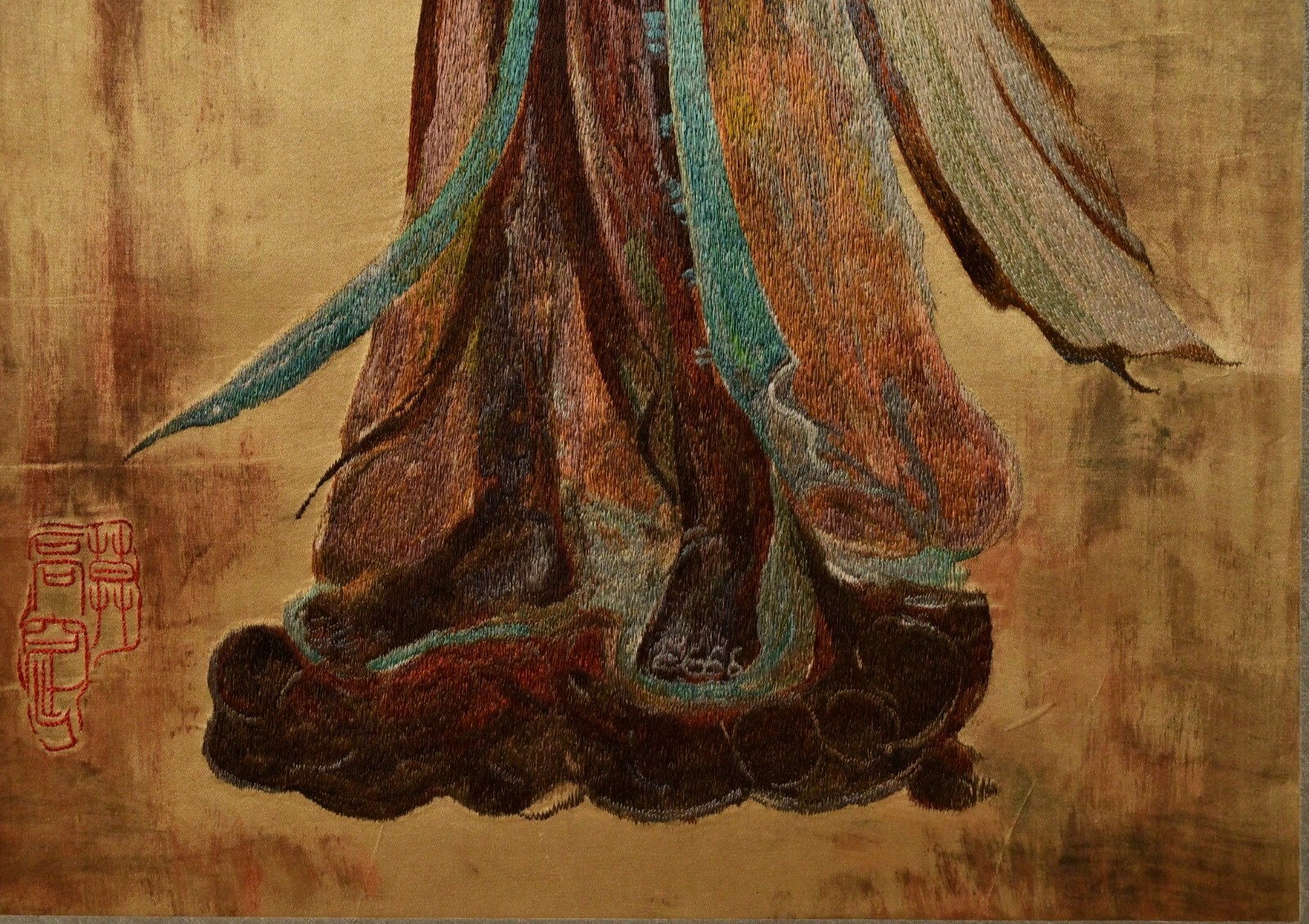 Chinese Antique Original Vintage Signed Asian Buddha Silk Scroll Brush Painting