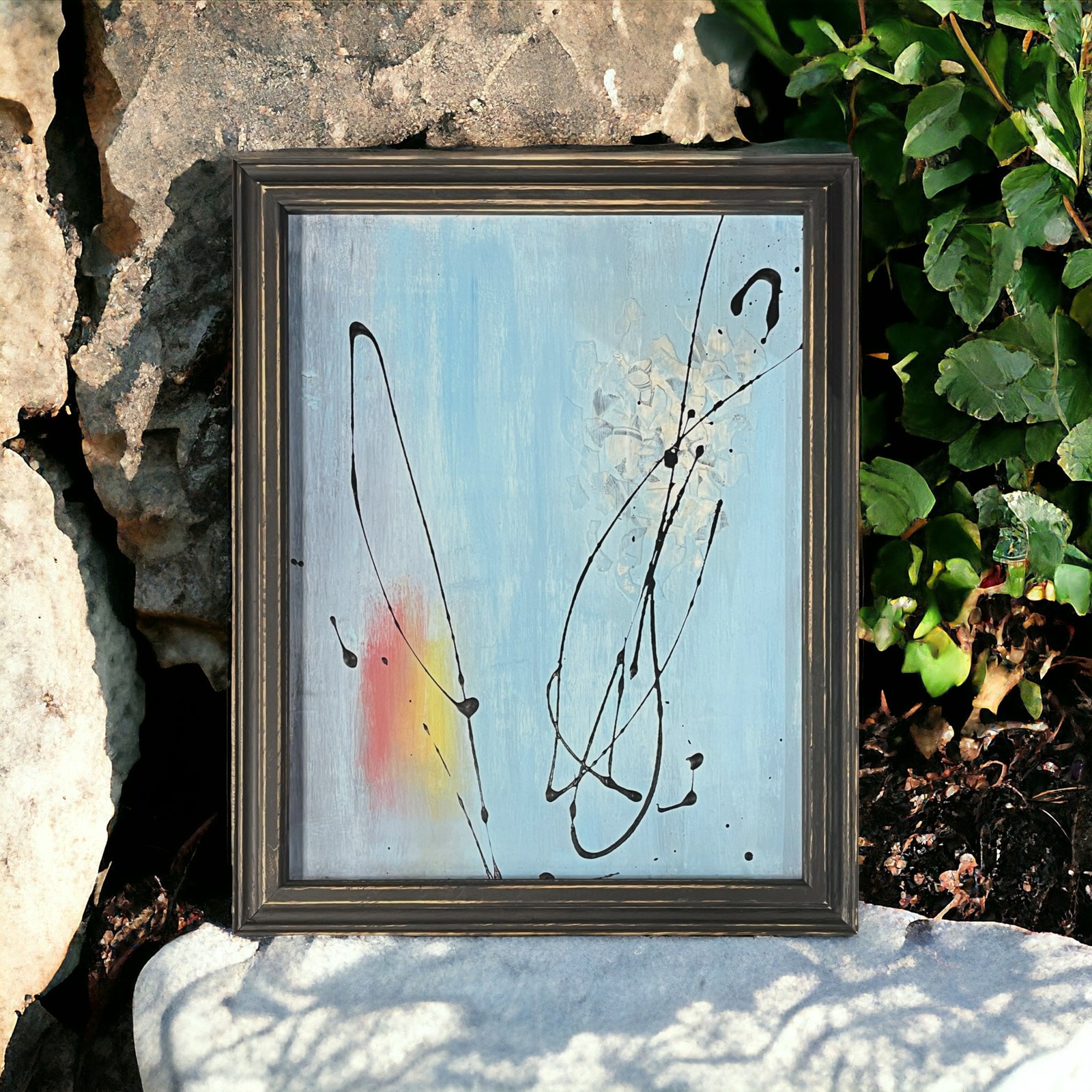 Original Large Framed Mixed Media Abstract Art Painting 21×17 «Hospitality»