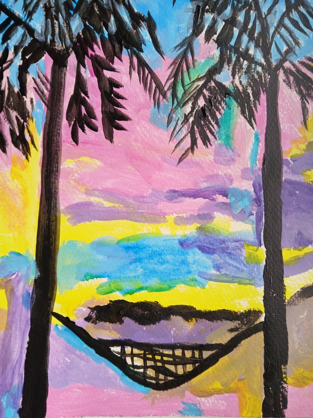 Abstract/Impressionism 11×14 Hammock colorful Handmade Street Art Painting