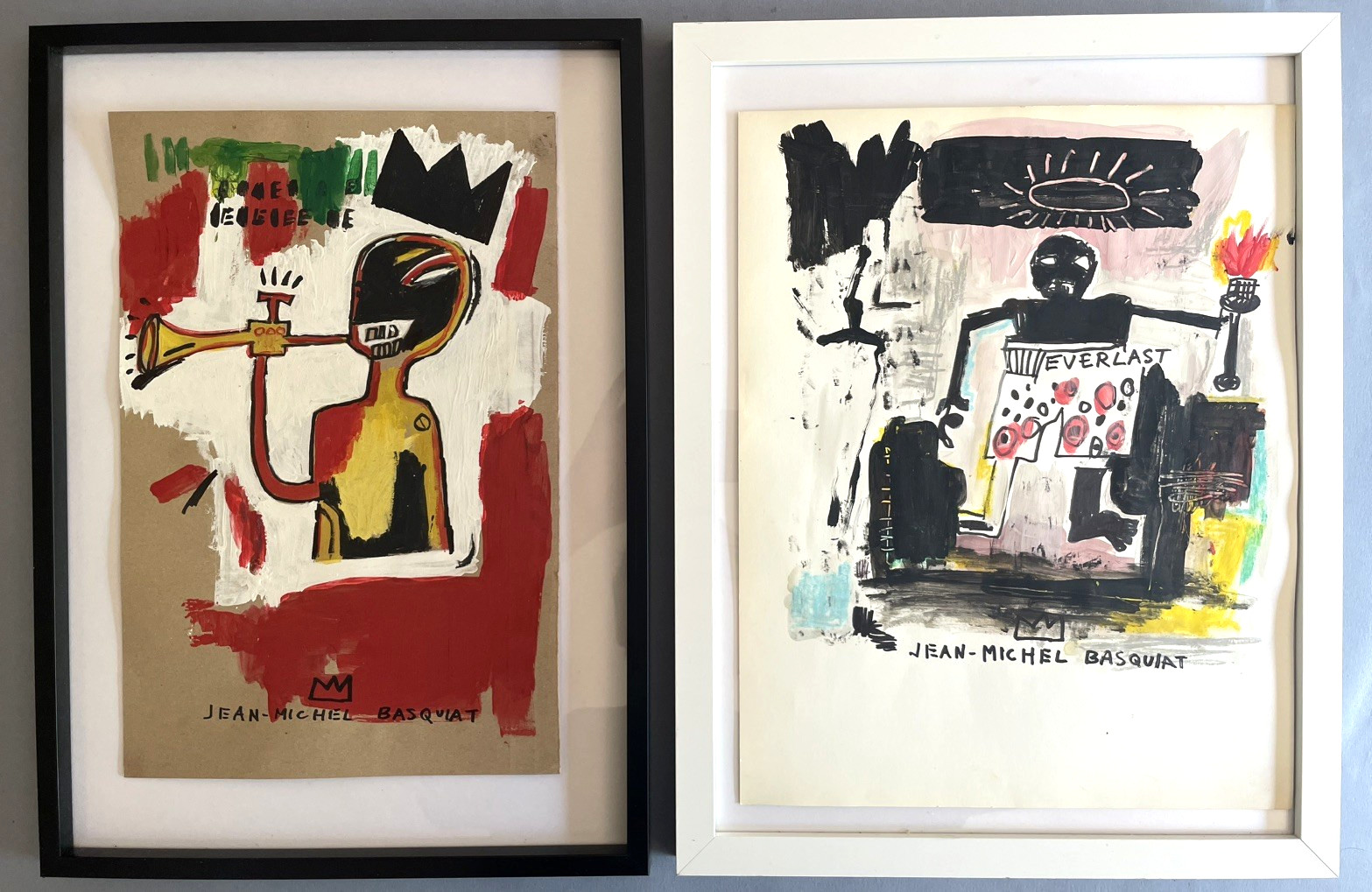 2 X Jean Michel Basquiat Original Painting Drawings Graffiti Street Art NYC F67