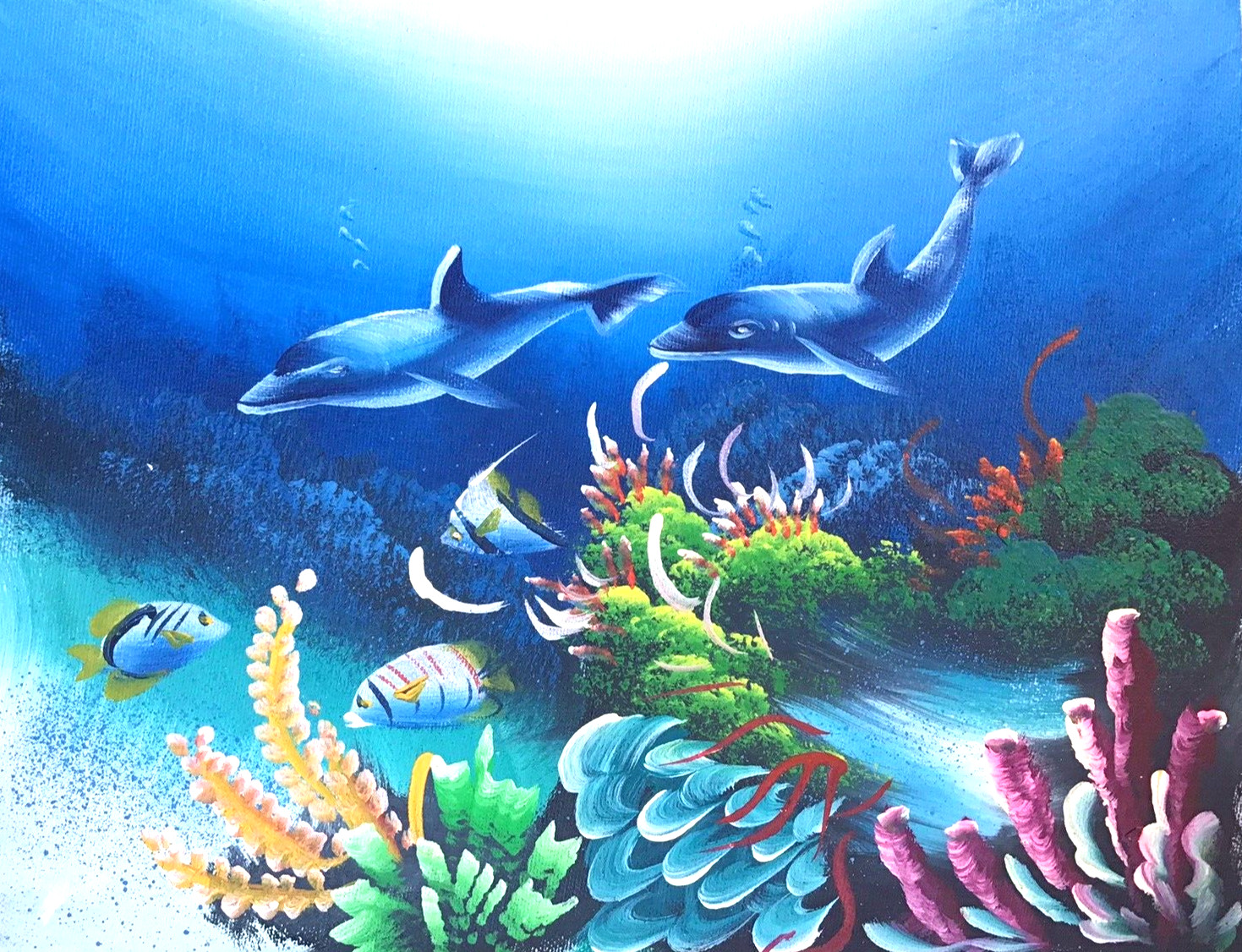 Set Of 3 – 10″x8″ 100% Hand Painted Oil Painting on Canvas- Dolphin Fish Sea