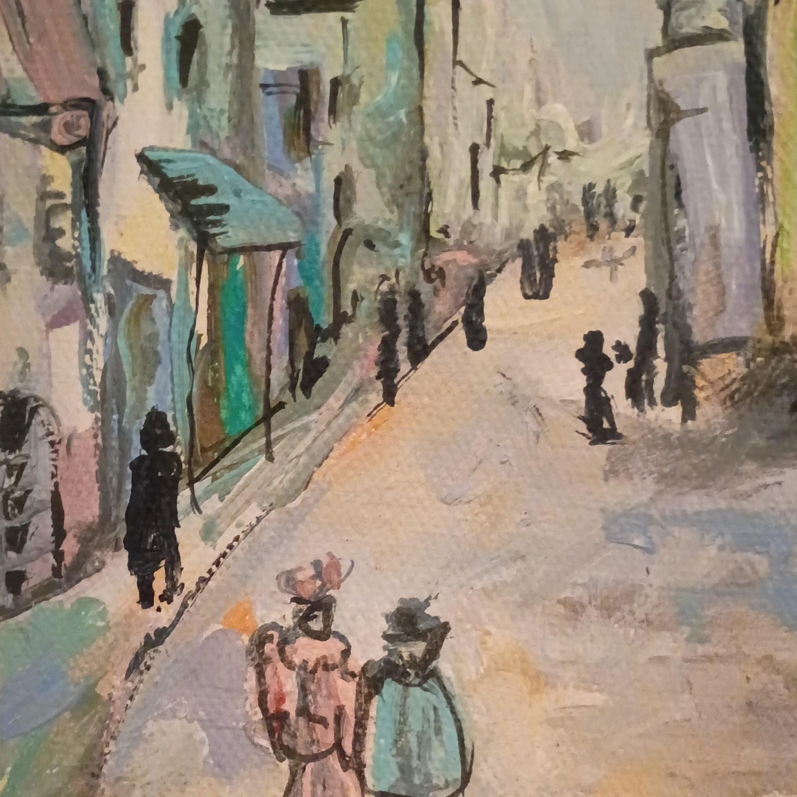 Gabriel Signed Framed Impressionist City Street Scene Canvas Painting 7×9″