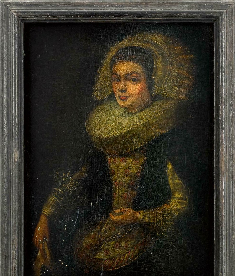 Antique Dutch Old Master 16th, 17th Century Portrait Painting of a Noble Lady
