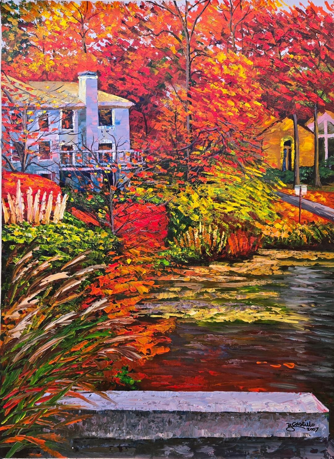 Original pallet knife heavy impasto painting Yvonne Castillo large 30″x42″