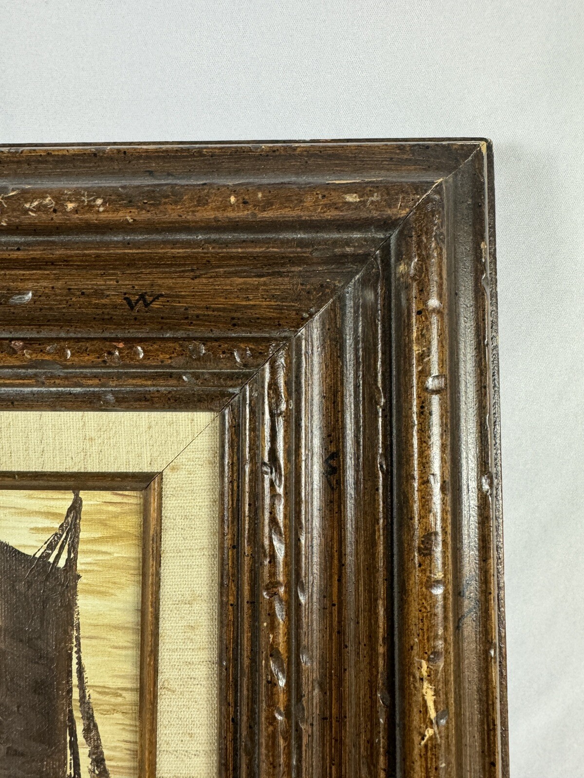 Signed Realist Impressionist Painting of Ships at Sea 15×17 Inches Framed Art