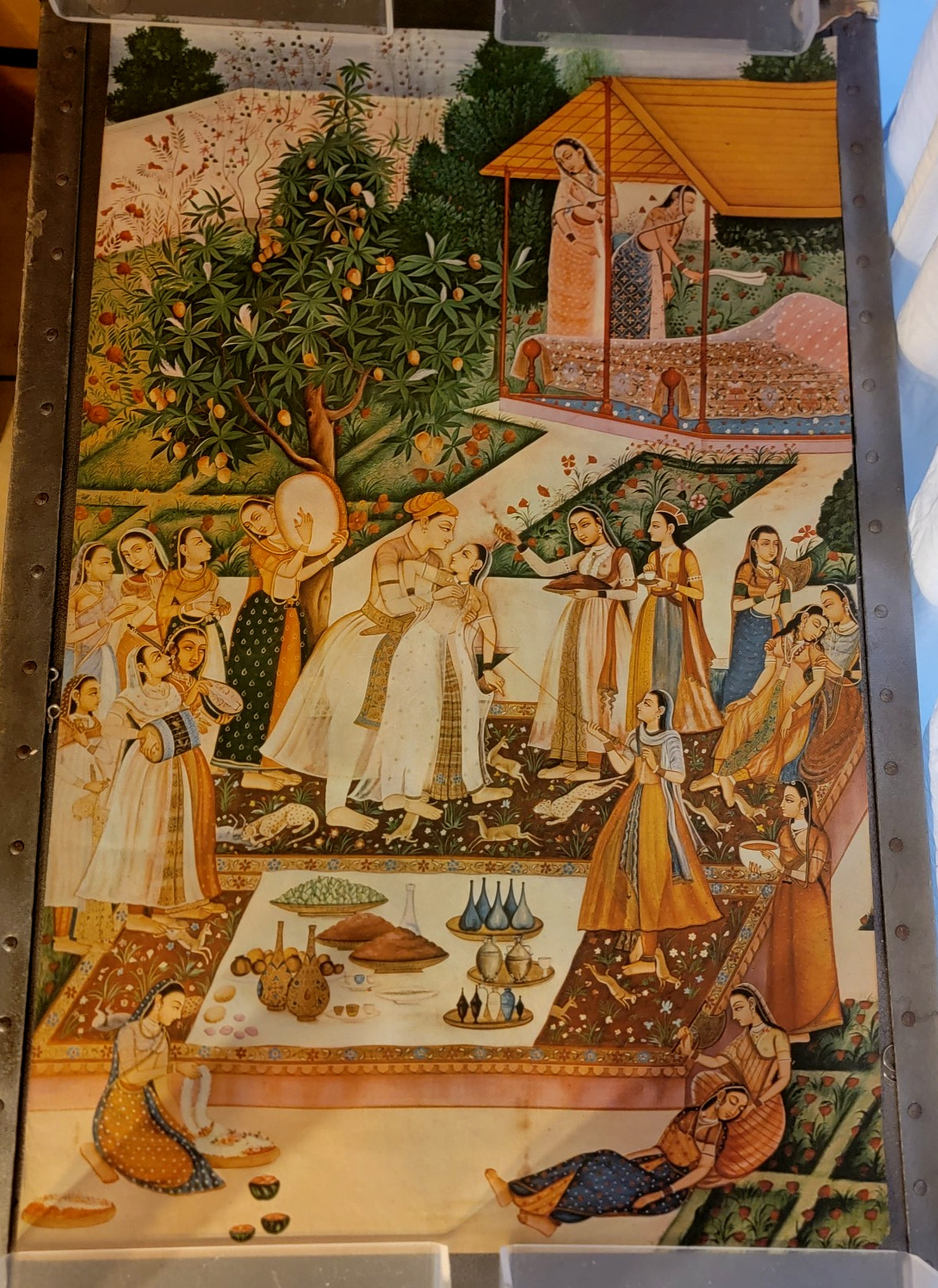 Large Antique Indian Orig Painting Prince Murad Bakhsh Spring Festival 29″ x 18″
