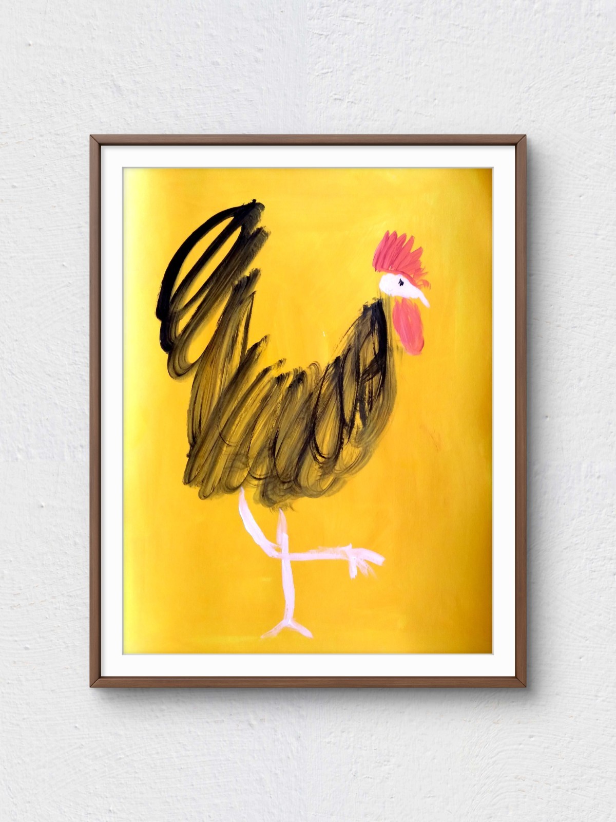 Original Signed 9×12 Impressionist Chicken Acrylic Wall Art Paper Yellow Black