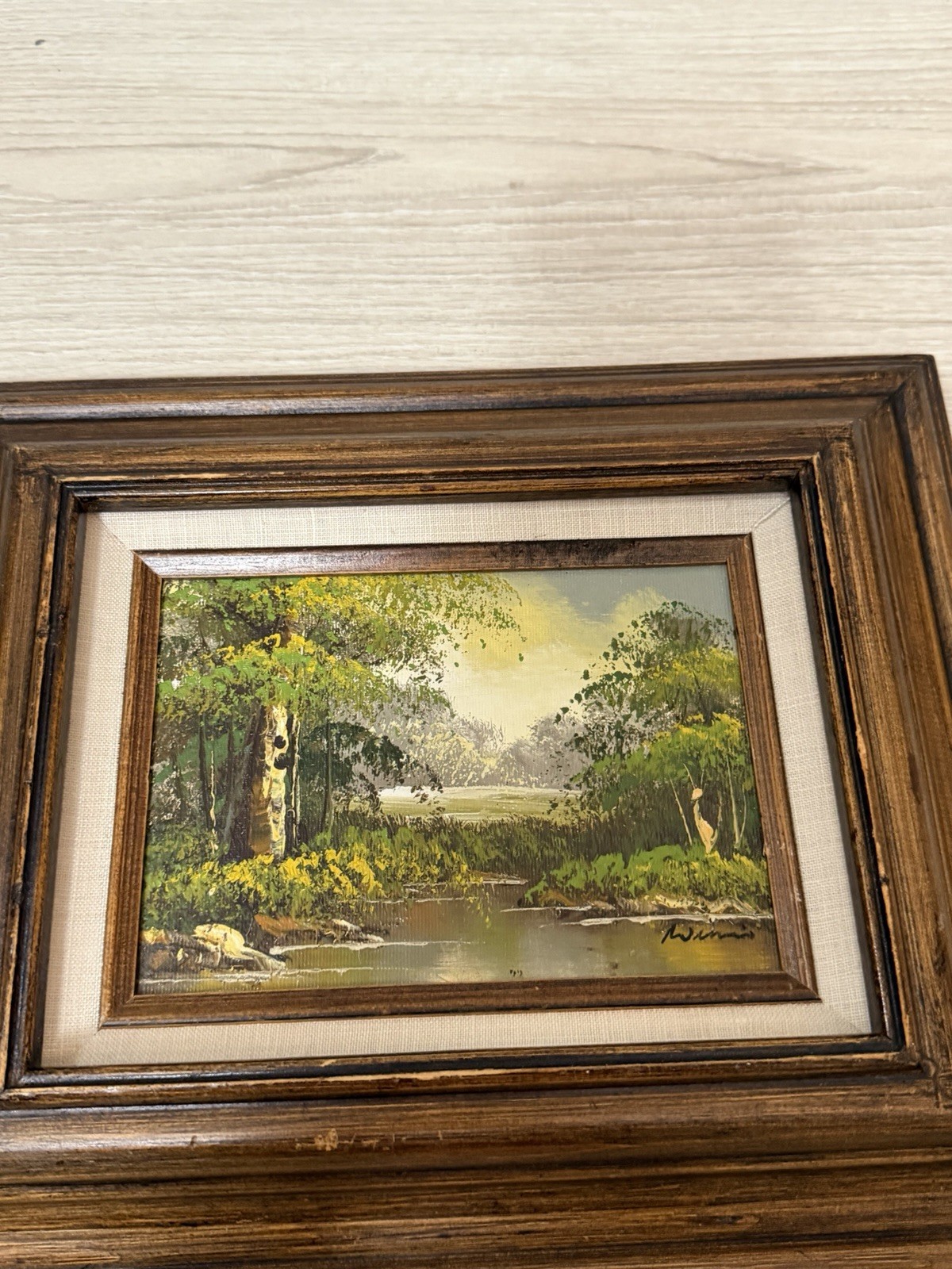 Vintage Framed Landscape Oil Painting On Hard Board