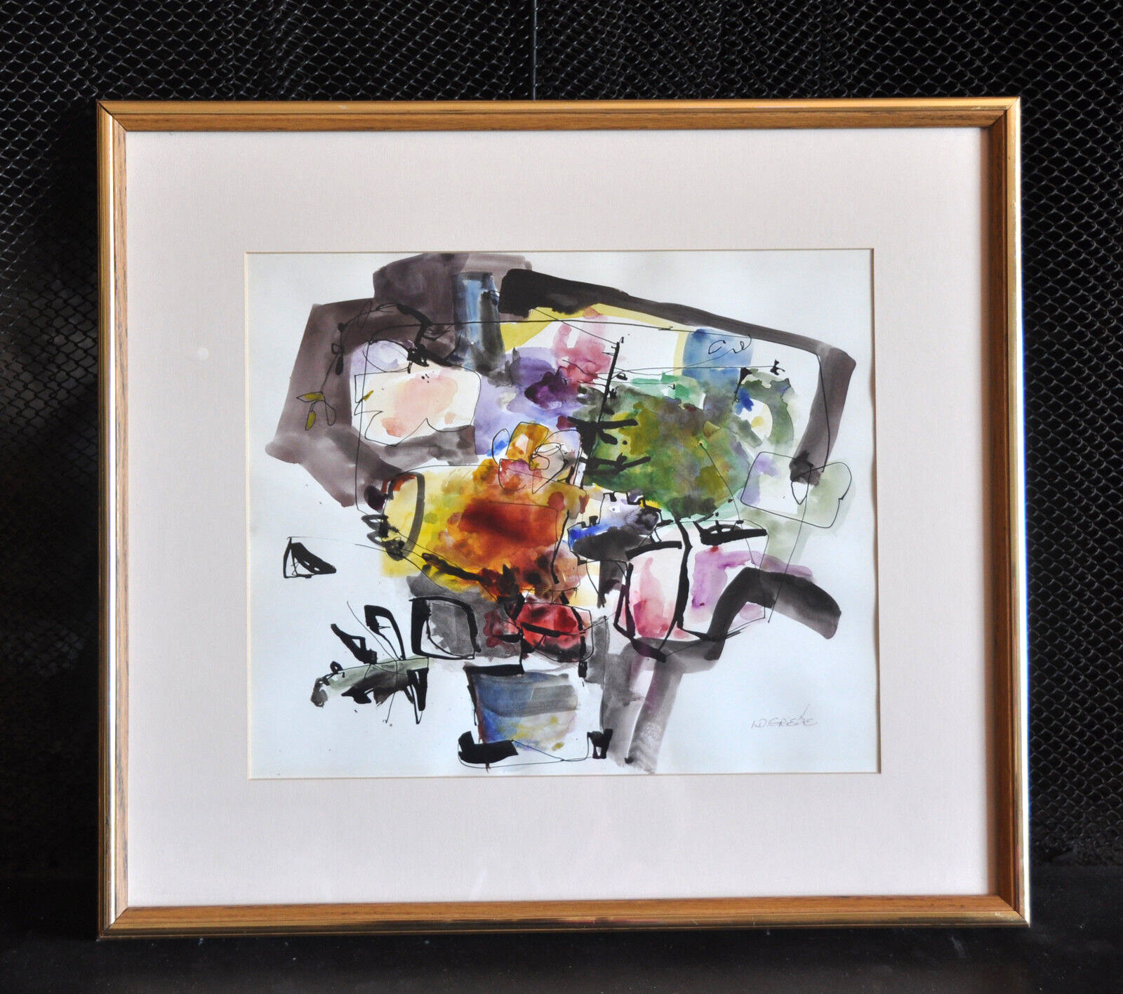 IRENA D. GRIEZE (JONYNAS) 1931– ABSTRACT WATERCOLOR & INK PAINTING – LITHUANIA