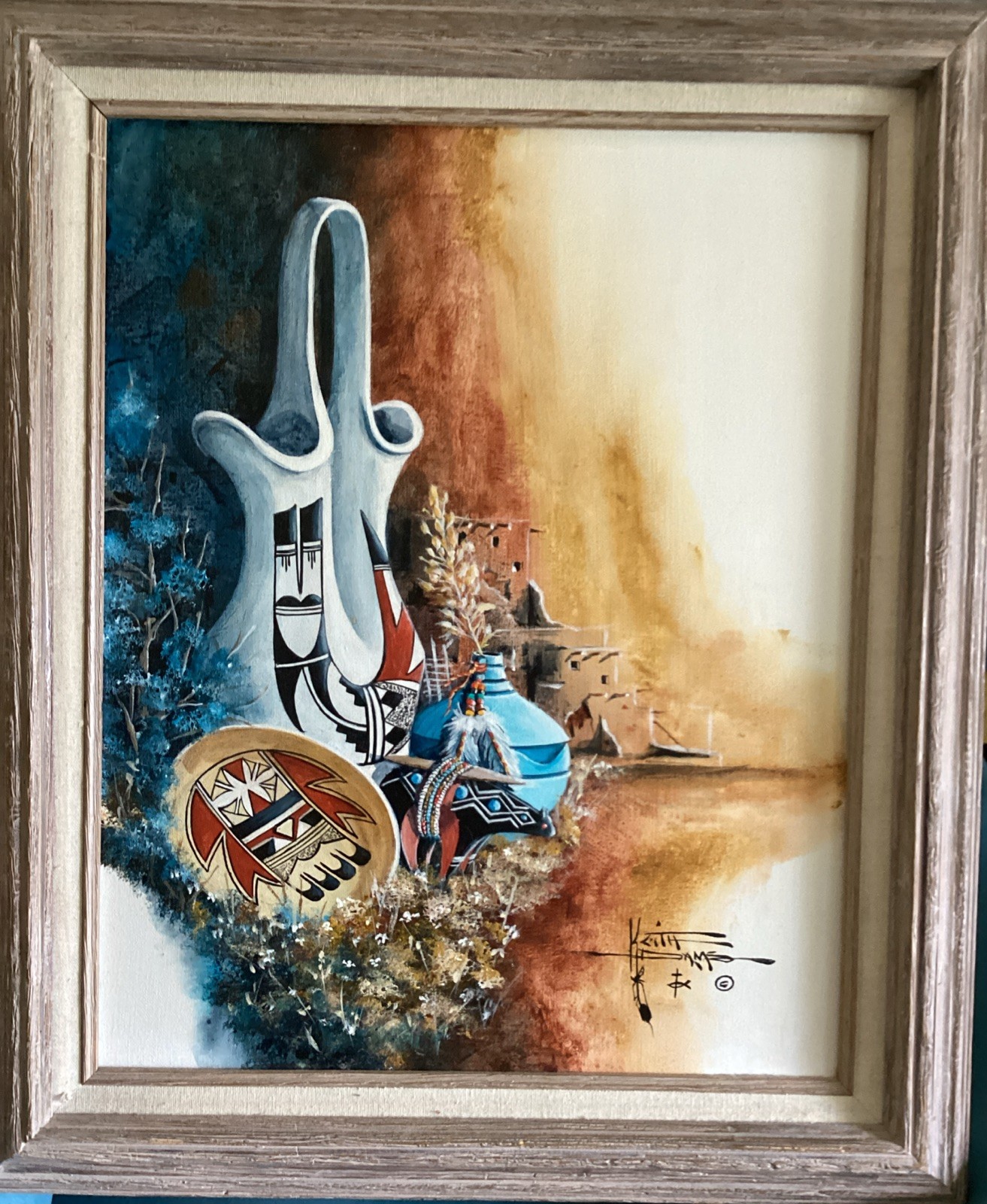 Navajo Pots # 1 of 96 Keith Winterhawk Adams 16 X 20” Framed Painting Original