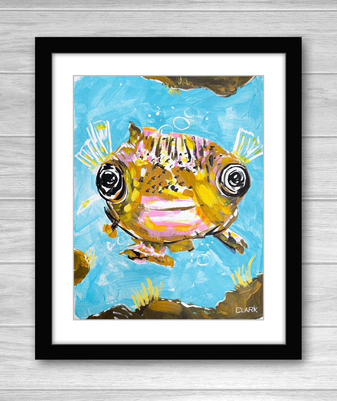 Original Puffer Fish Pop Art Acrylic Painting – 11×14″ Mixed Media Paper